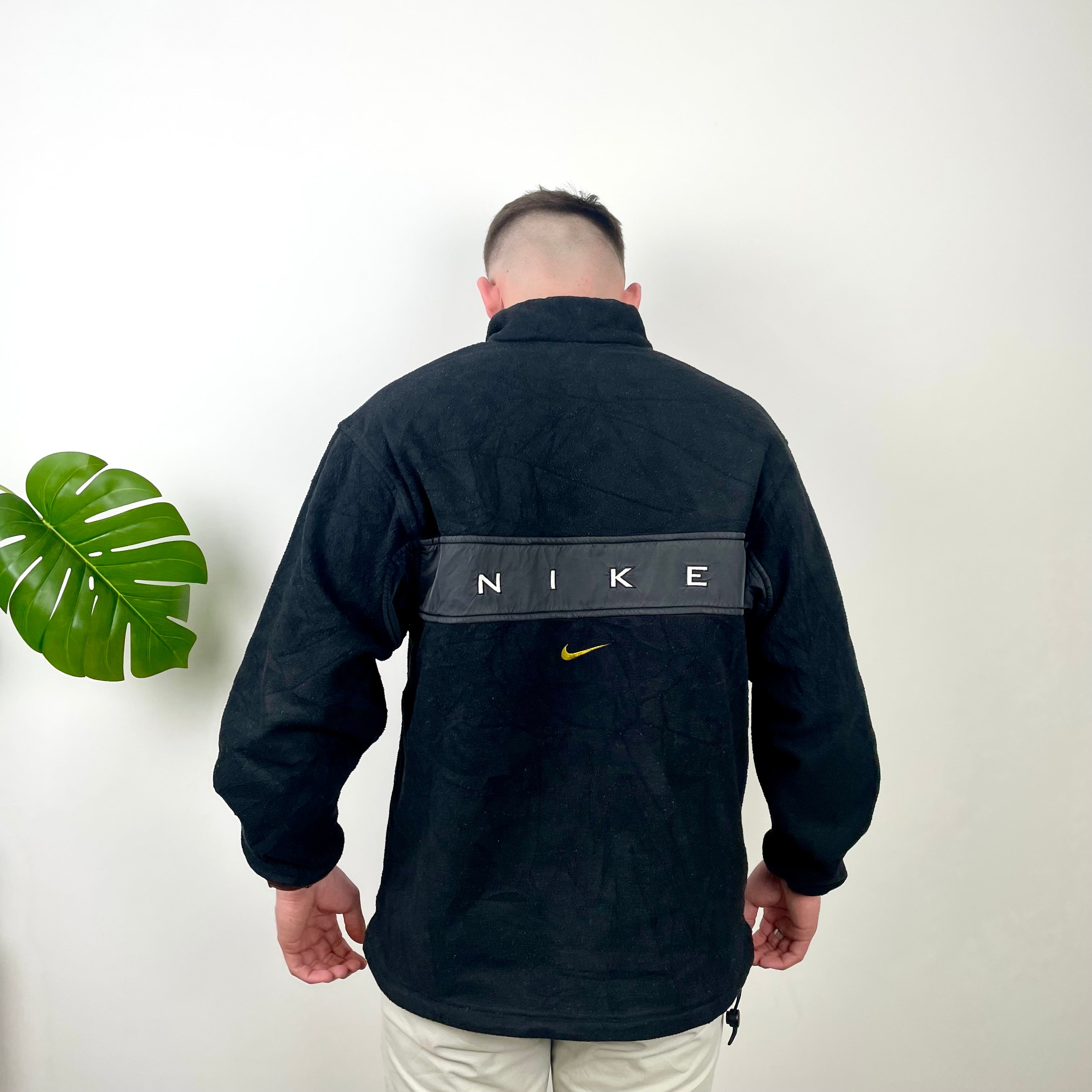 Nike Black Embroidered Swoosh Teddy Bear Fleece Quarter Zip Sweatshirt (S)