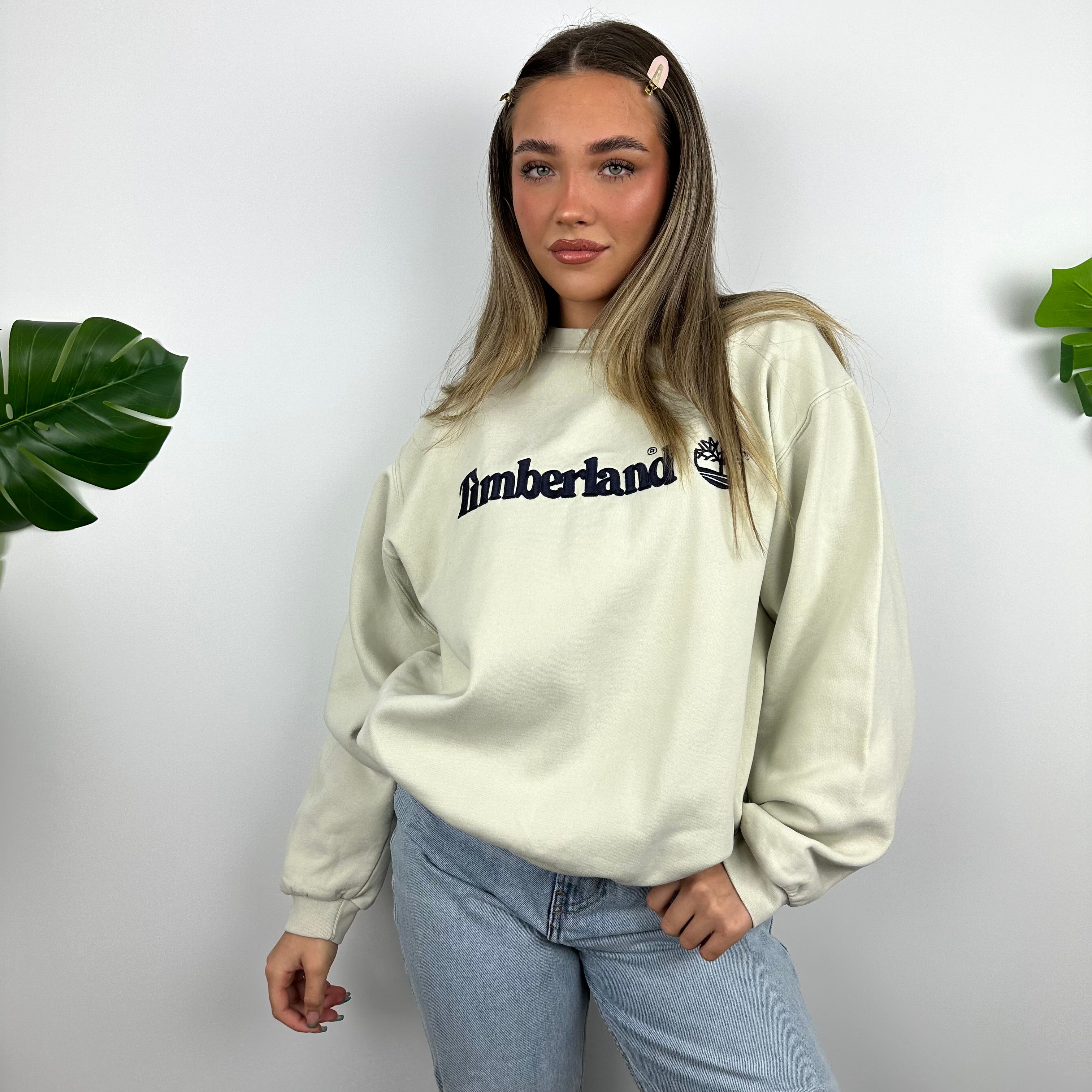 Timberland Cream Embroidered Spell Out Sweatshirt (M)