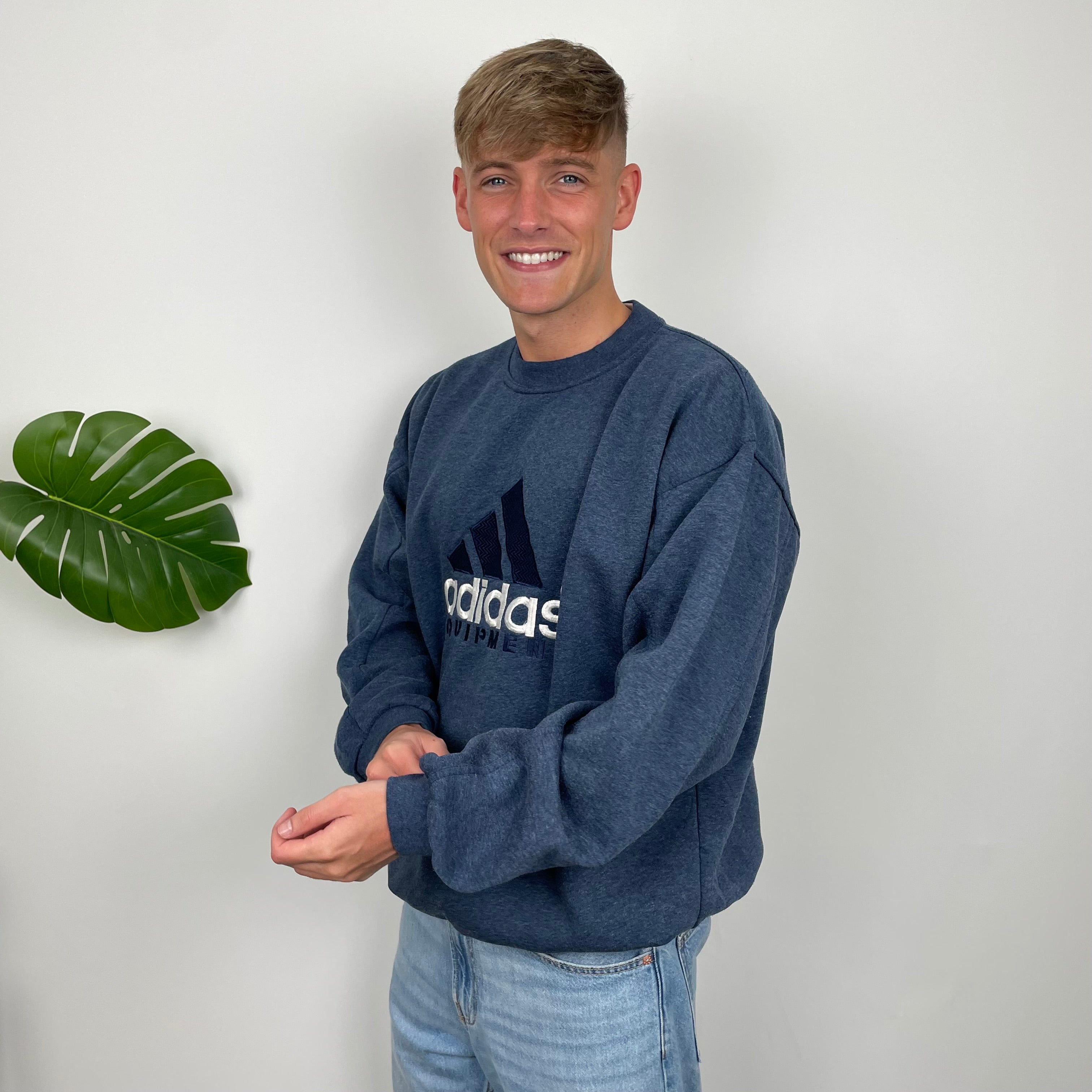 Adidas Equipment RARE Navy Embroidered Spell Out Sweatshirt (XL)