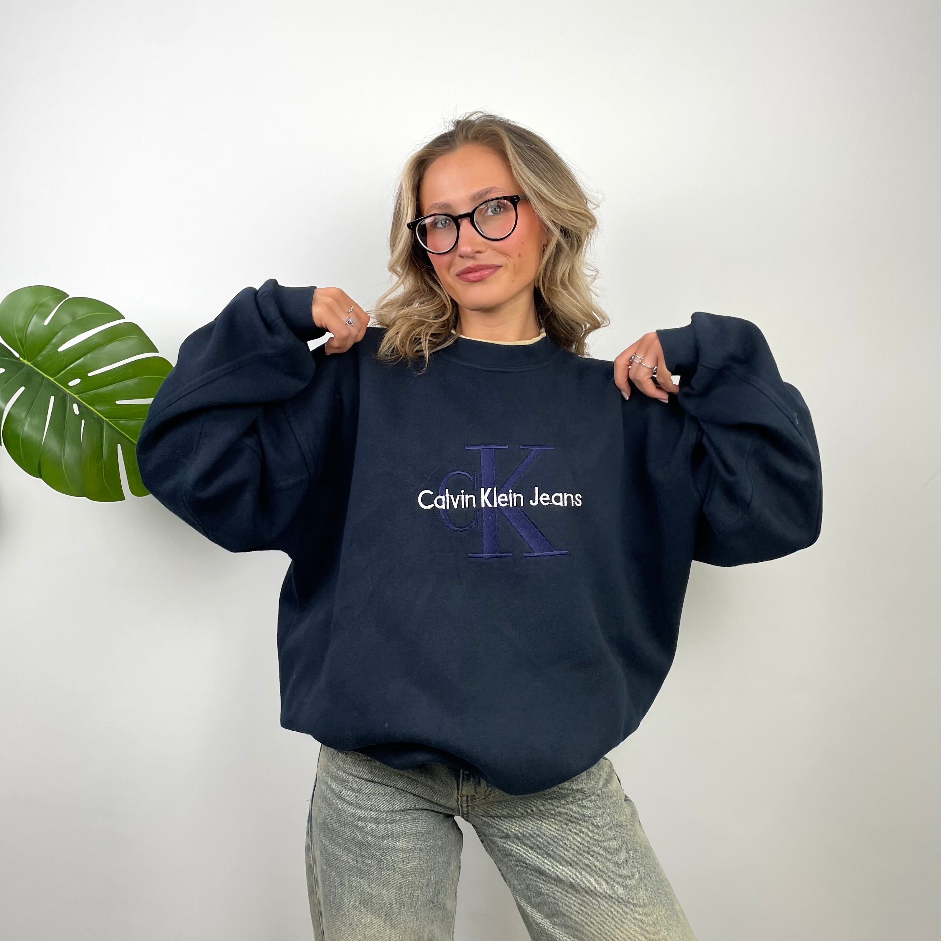 Calvin Klein Navy Embroidered Spell Out Sweatshirt (XXL)