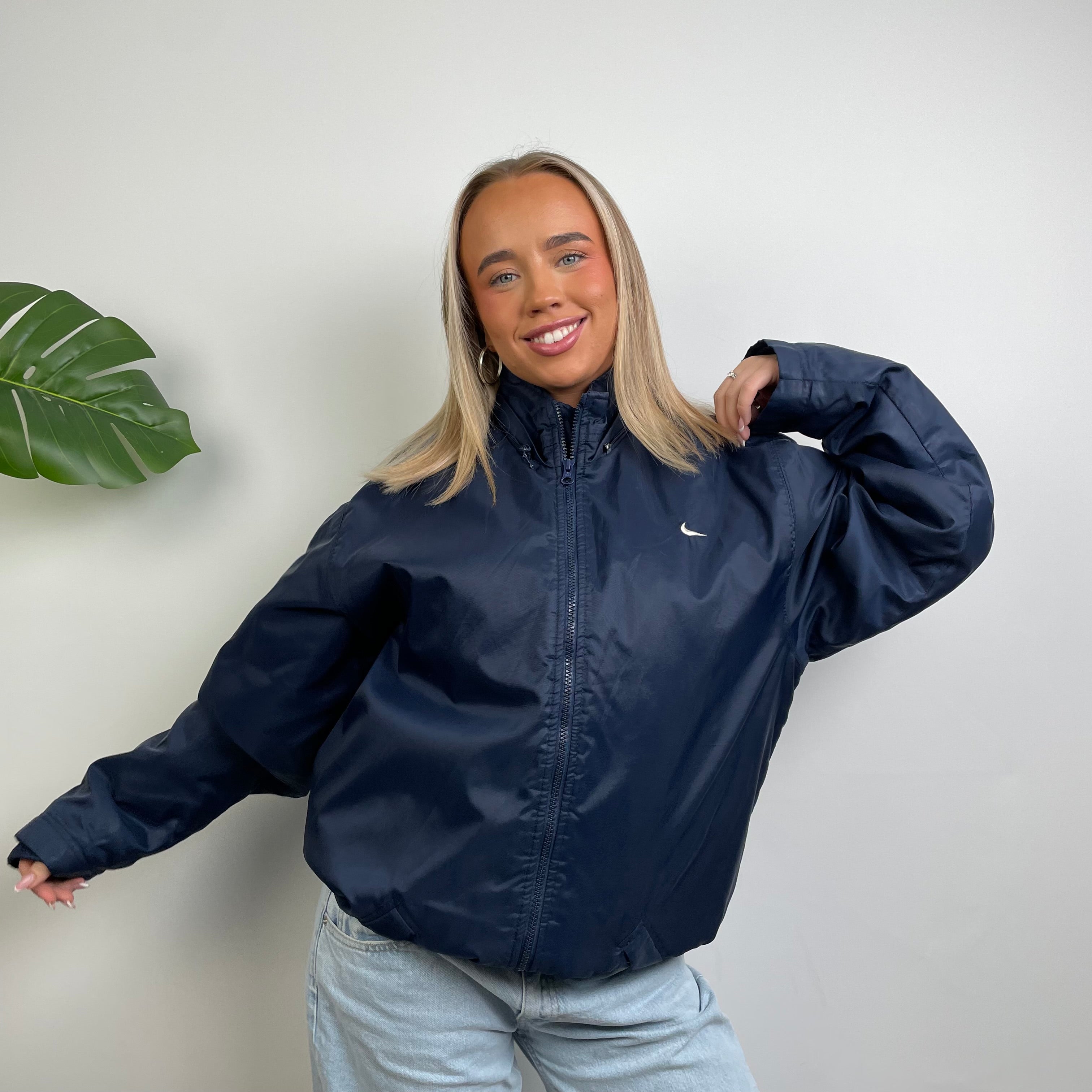 Nike RARE Navy Embroidered Swoosh Padded Jacket (XXL)