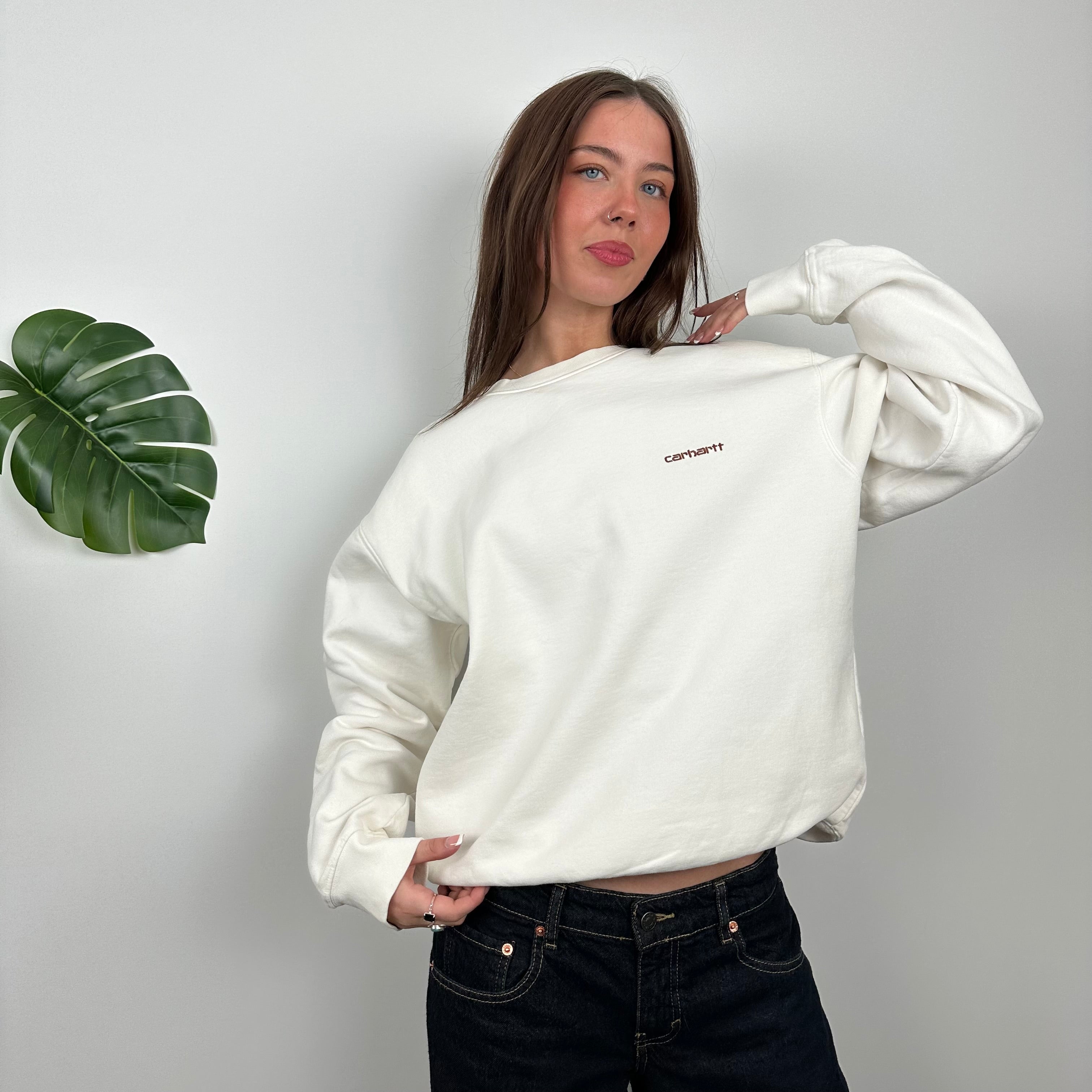 Carhartt RARE White Embroidered Spell Out Sweatshirt (M)