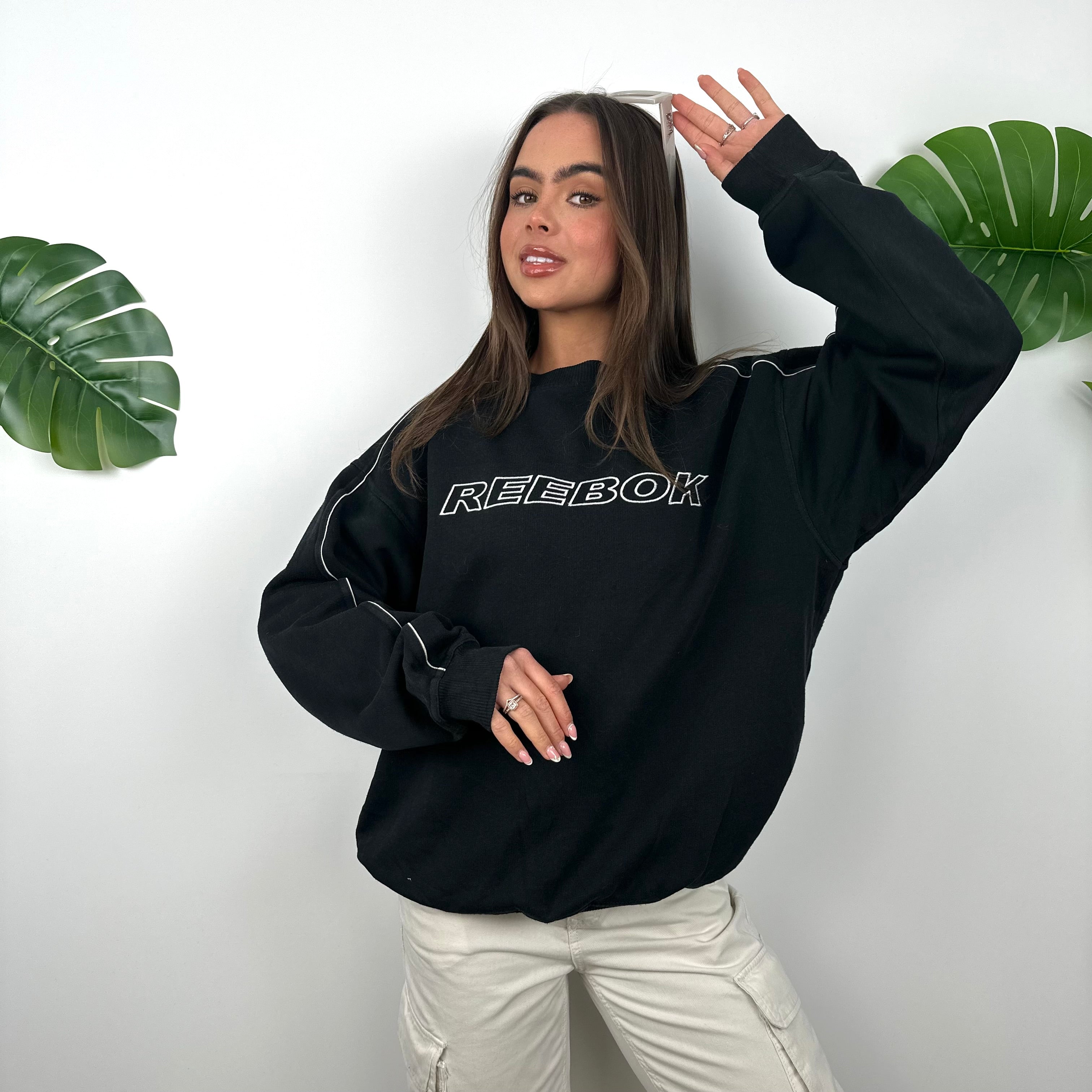 Reebok Black Embroidered Spell Out Sweatshirt (M)