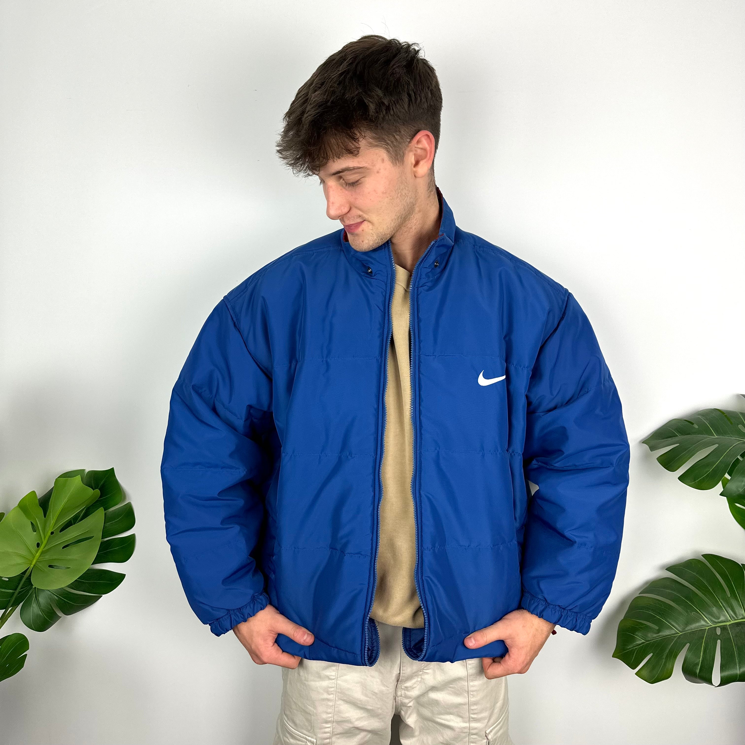 Nike Blue Embroidered Spell Out Padded Jacket (L)