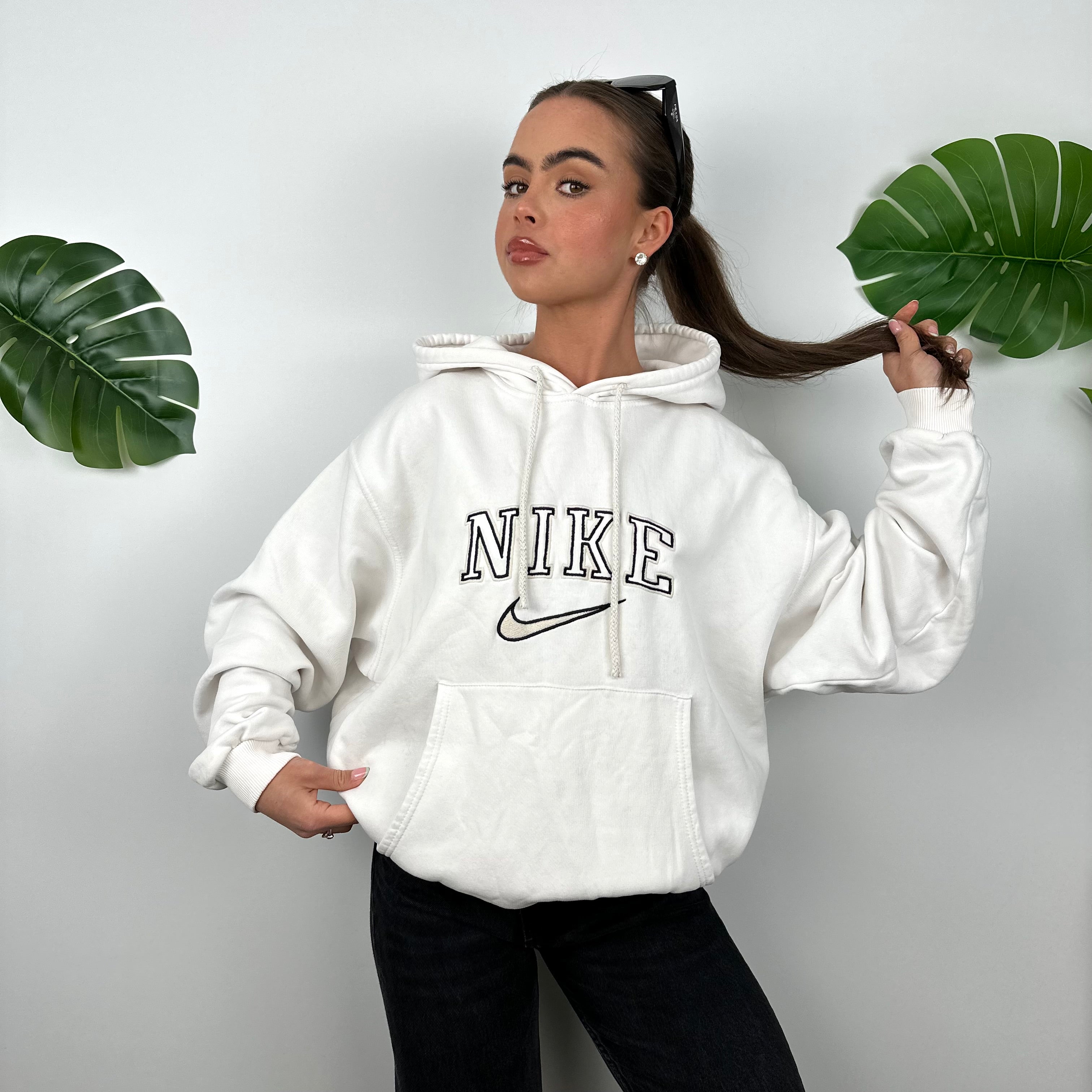 Nike White Embroidered Spell Out Hoodie (M)