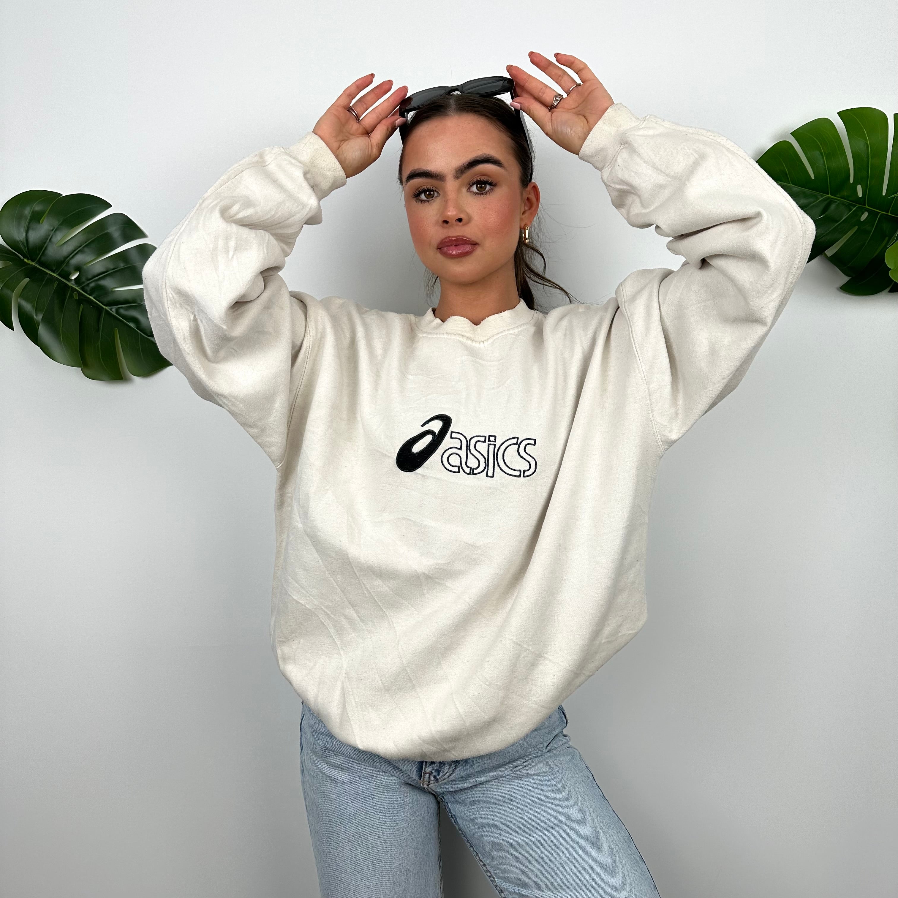 ASICS Cream Embroidered Spell Out Sweatshirt (L)