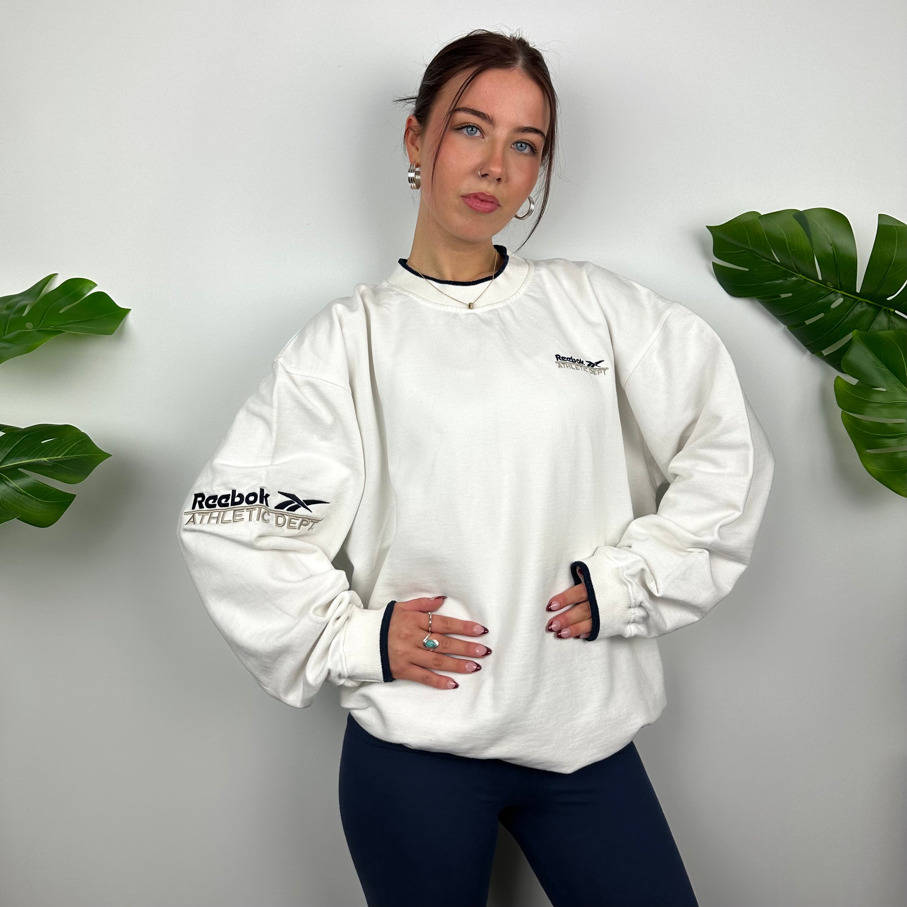 Reebok White Embroidered Spell Out Sweatshirt (L)