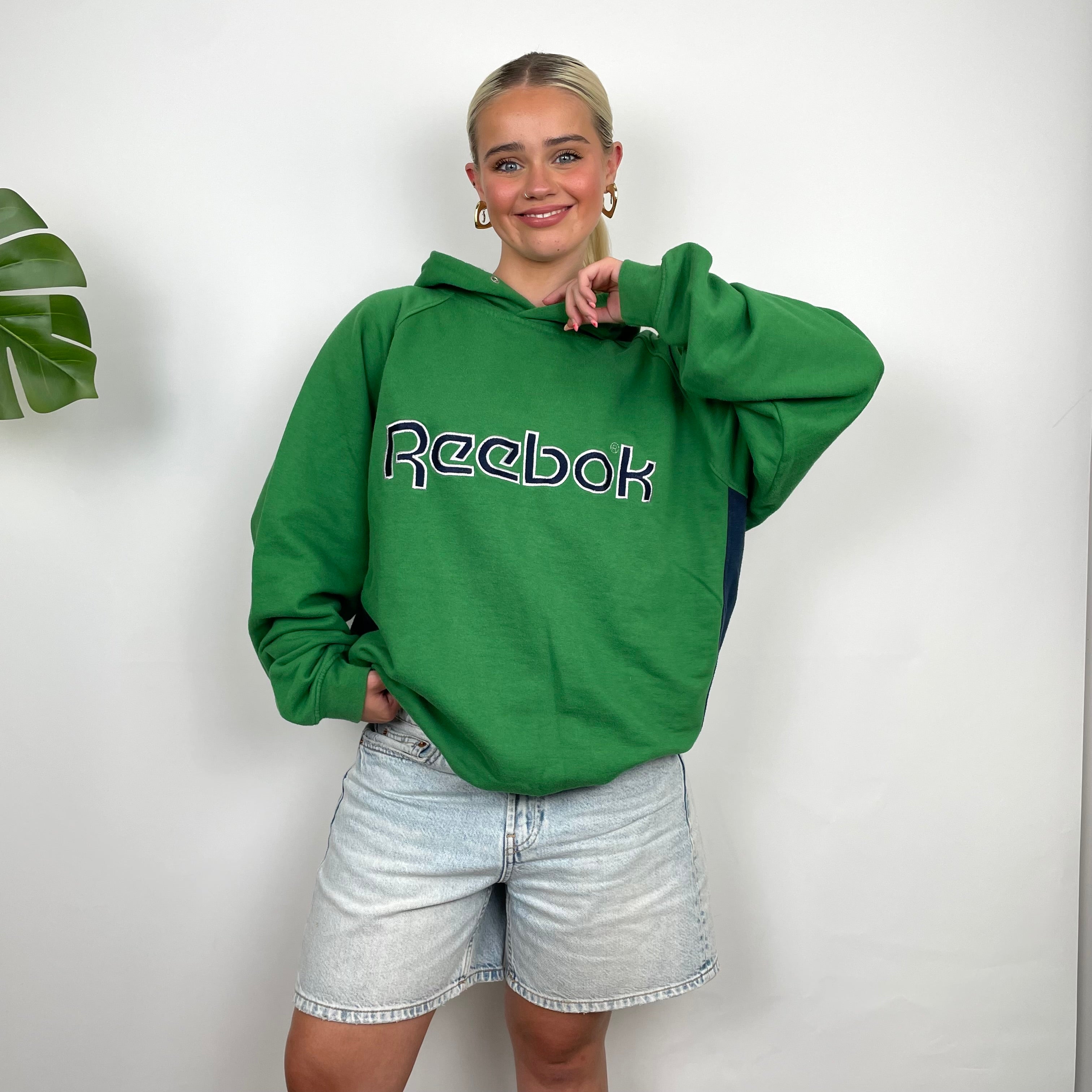 Reebok Green Embroidered Spell Out Hoodie (XL)