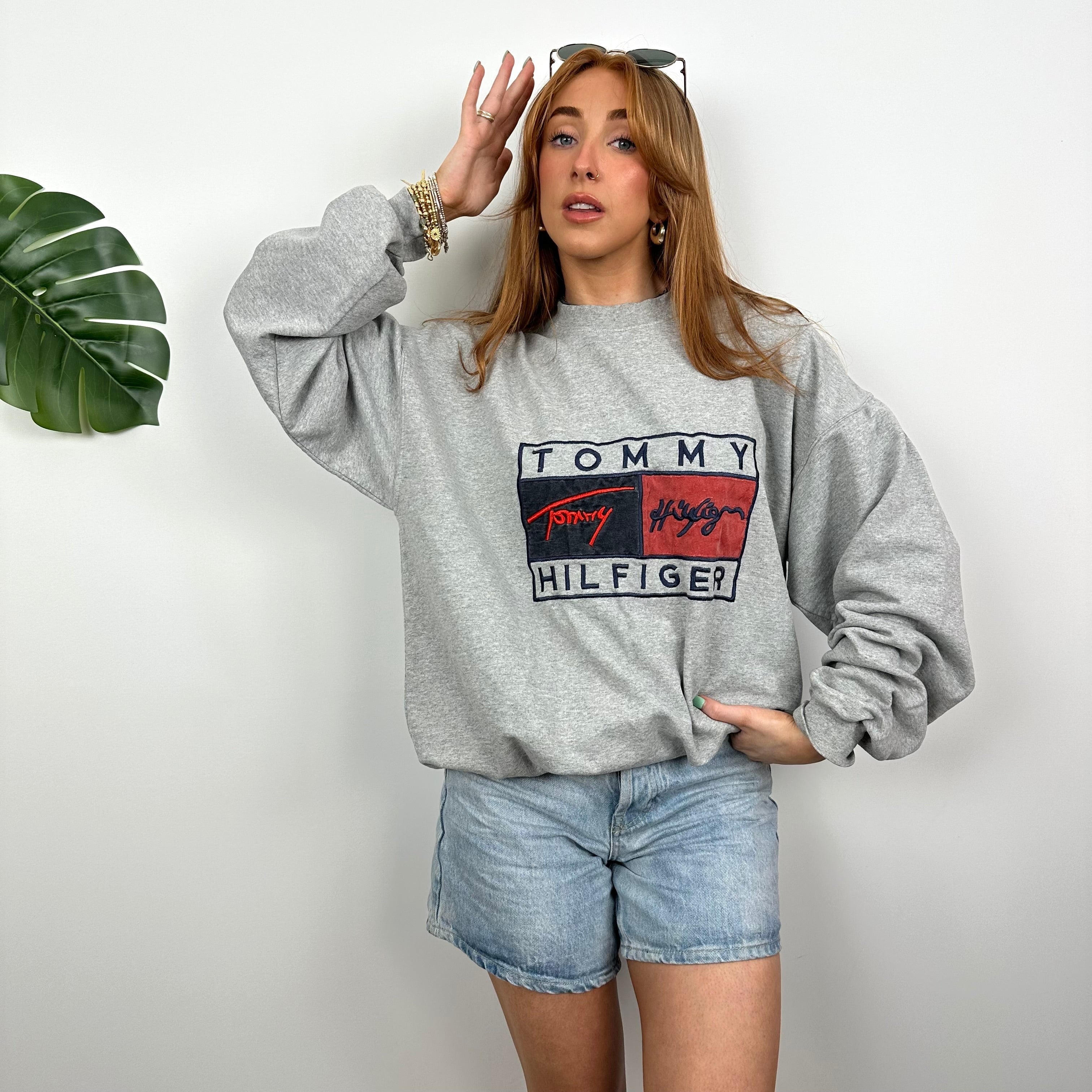 Tommy Hilfiger Grey Embroidered Spell Out Sweatshirt (XL)