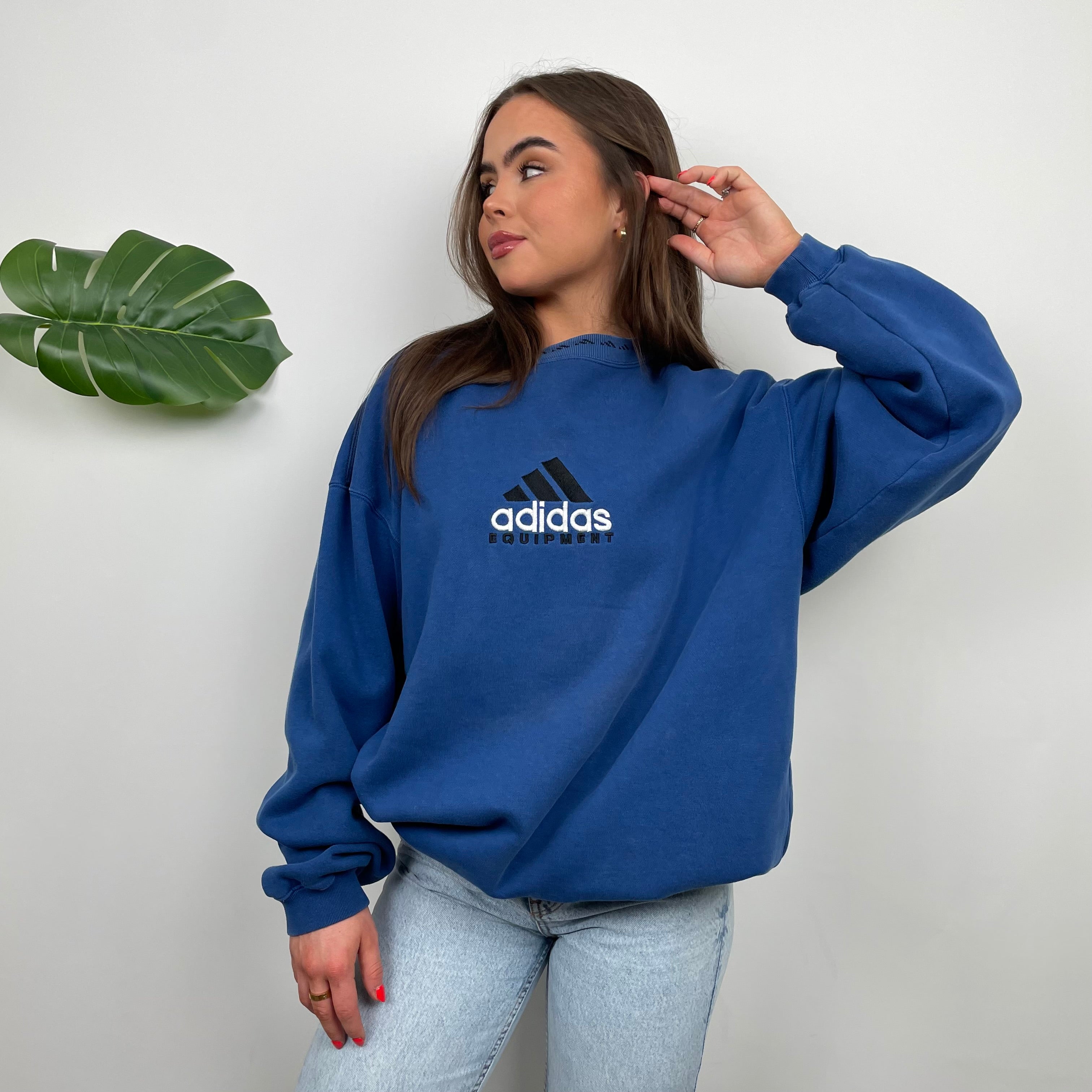 Adidas Equipment Blue Embroidered Spell Out Sweatshirt (XL)