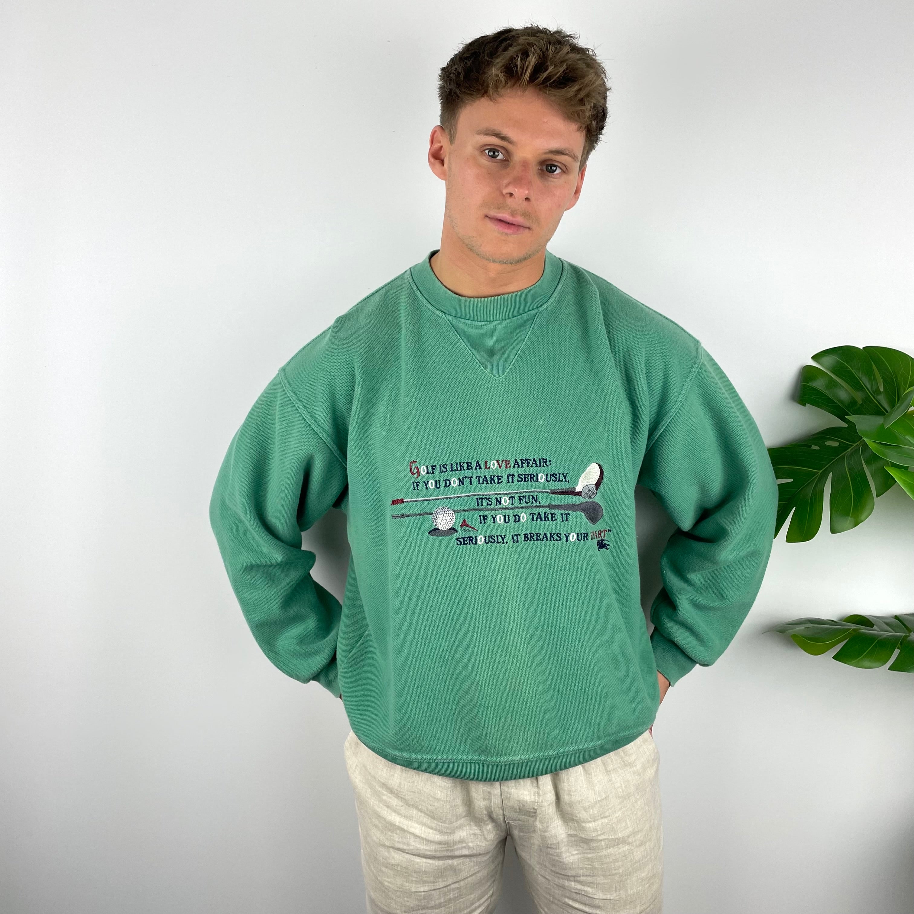 Burberry Golf RARE Green Embroidered Spell Out Sweatshirt (XL)
