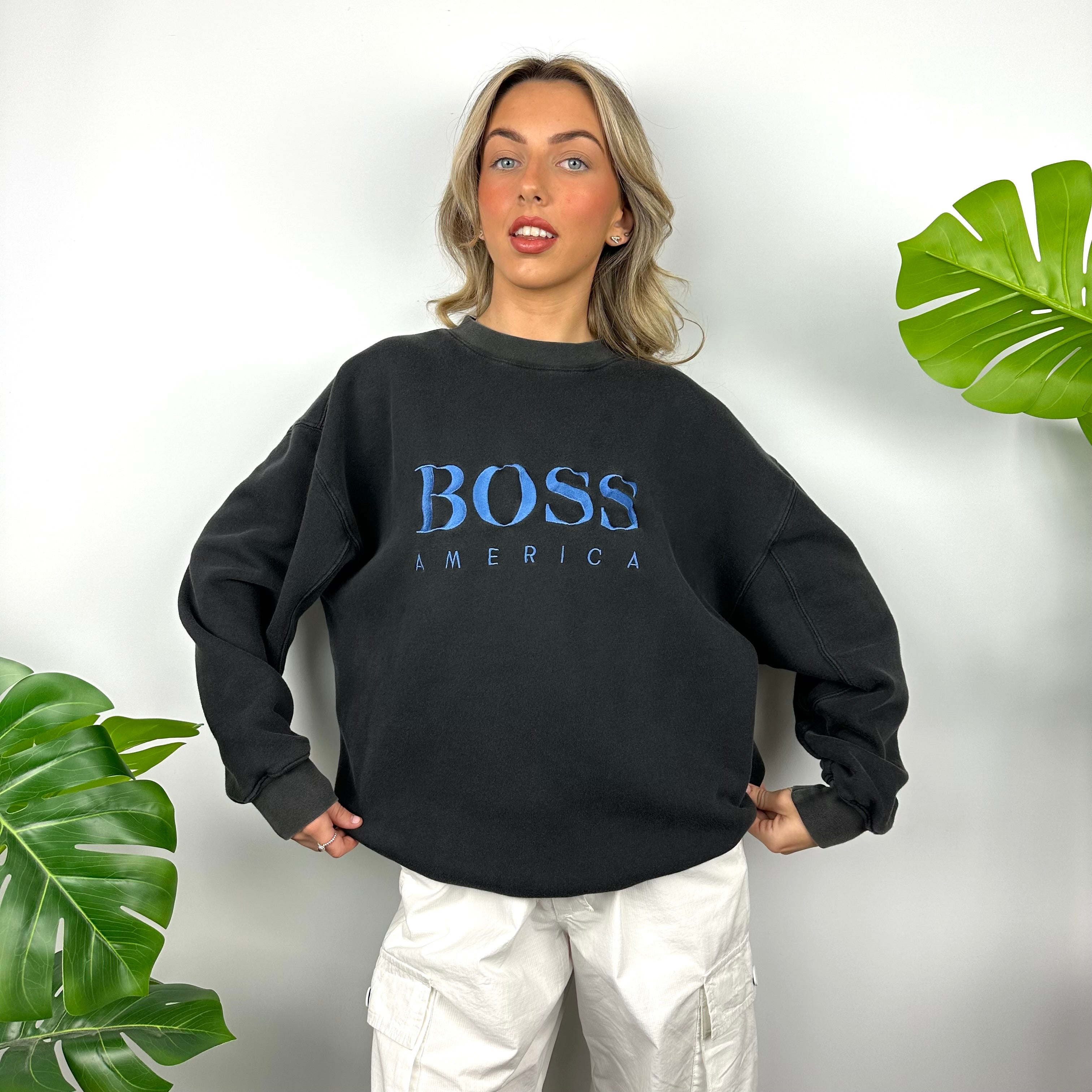 Boss America Black Embroidered Spell Out Sweatshirt (M)