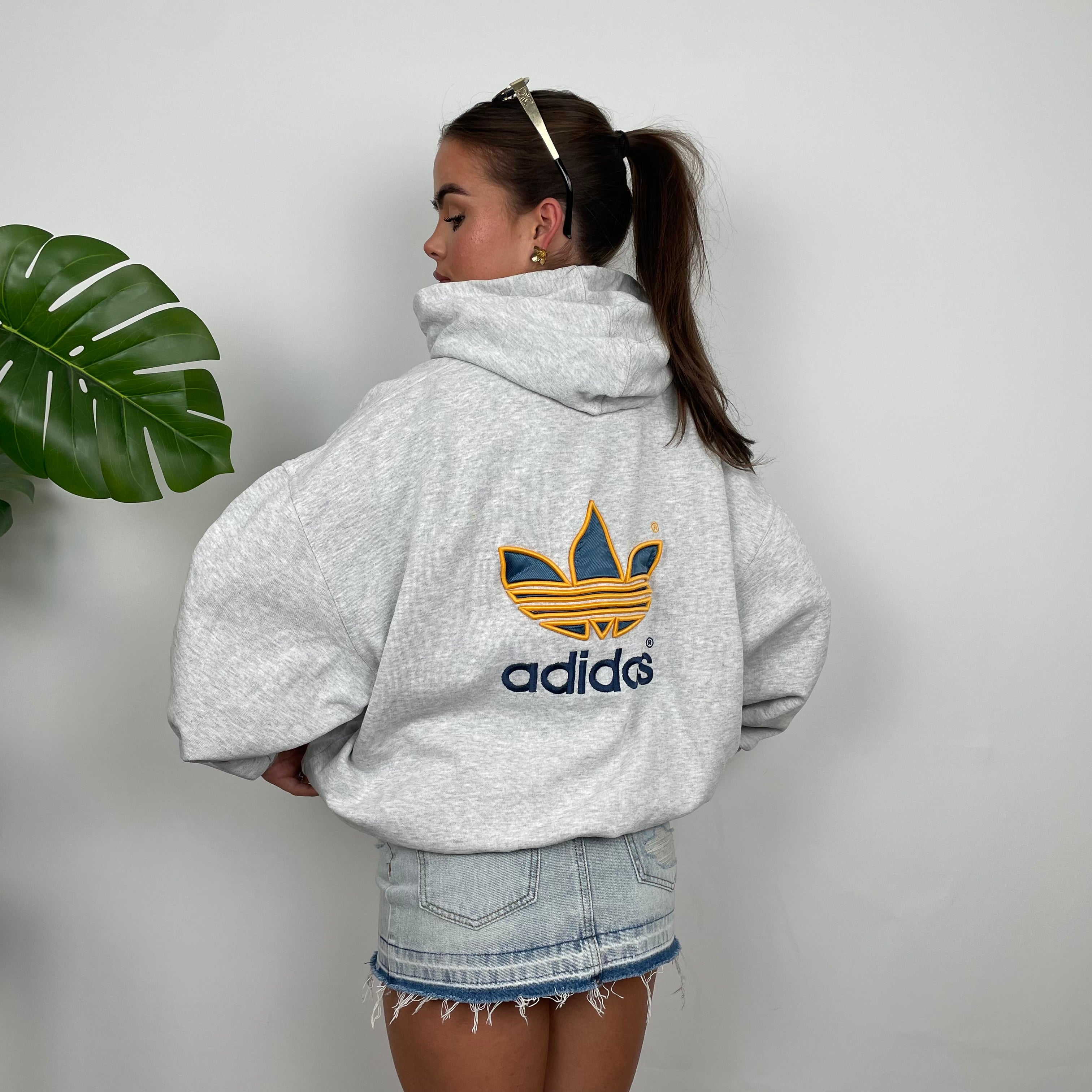 Adidas Grey Embroidered Spell Out Hoodie (M)