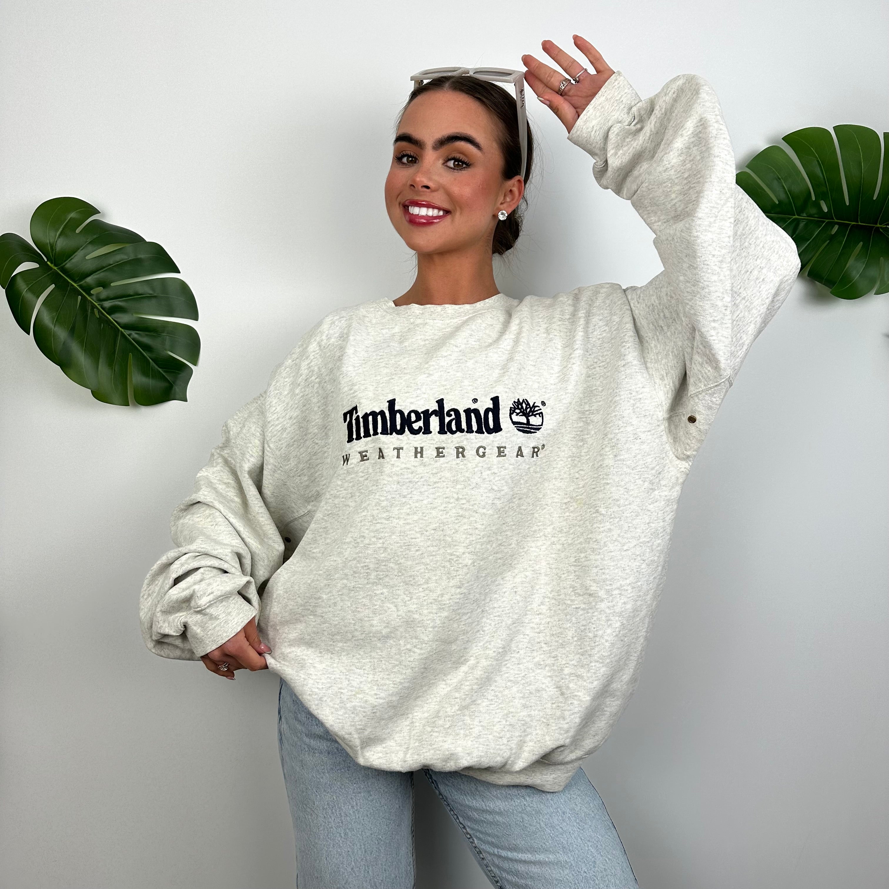 Timberland Grey Embroidered Spell Out Sweatshirt (XL)