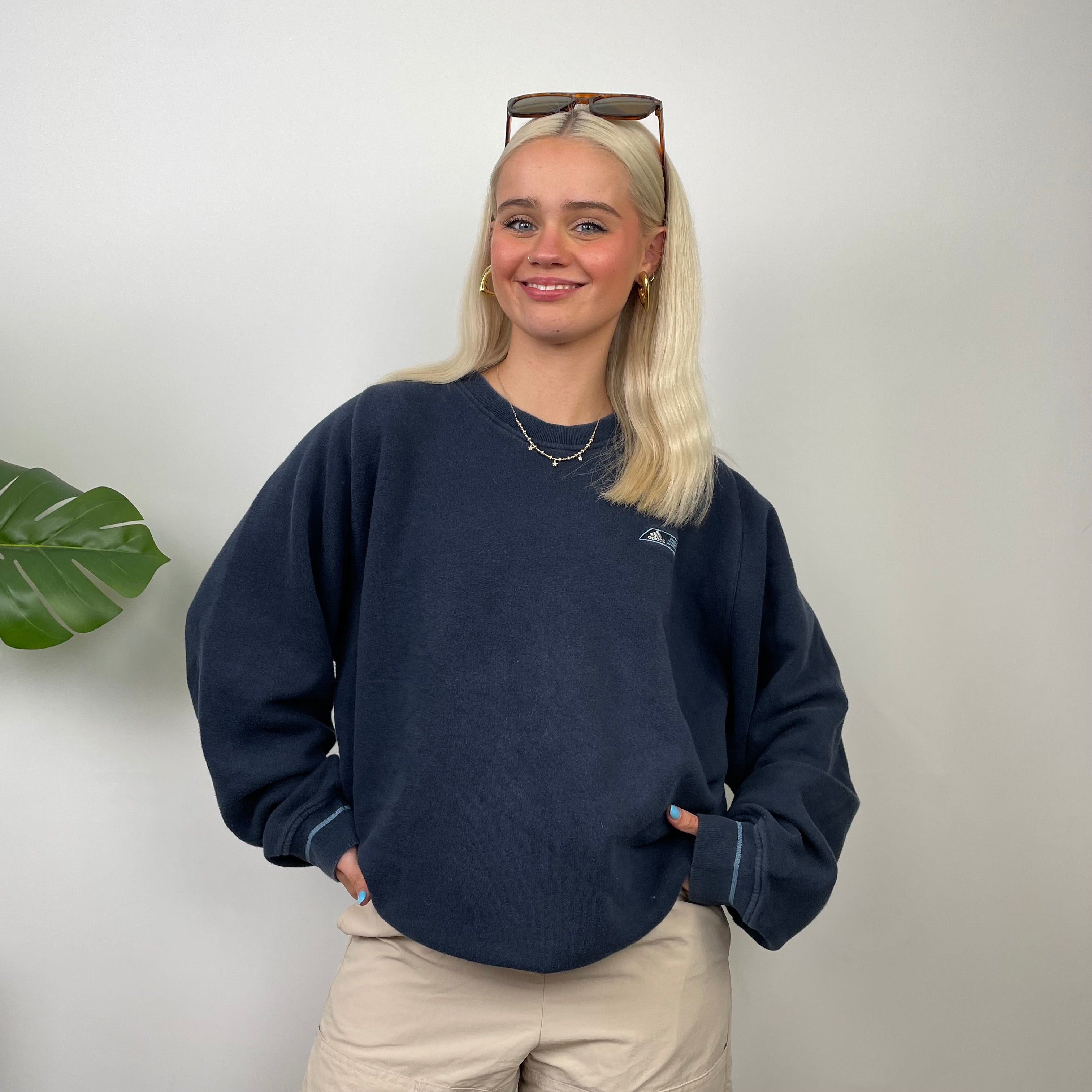 Adidas Navy Embroidered Spell Out Sweatshirt (L)