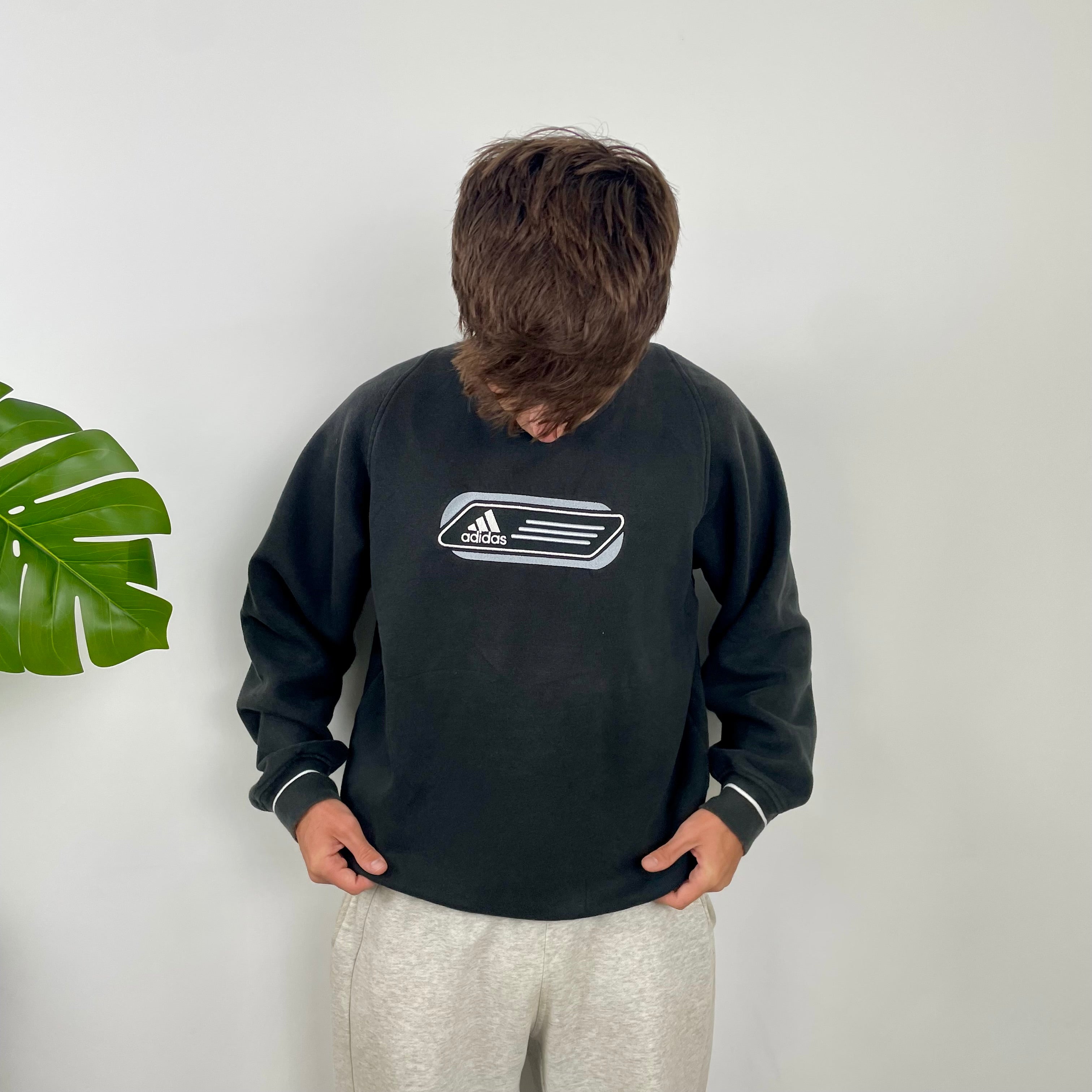 Adidas Black Embroidered Spell Out Sweatshirt (M)