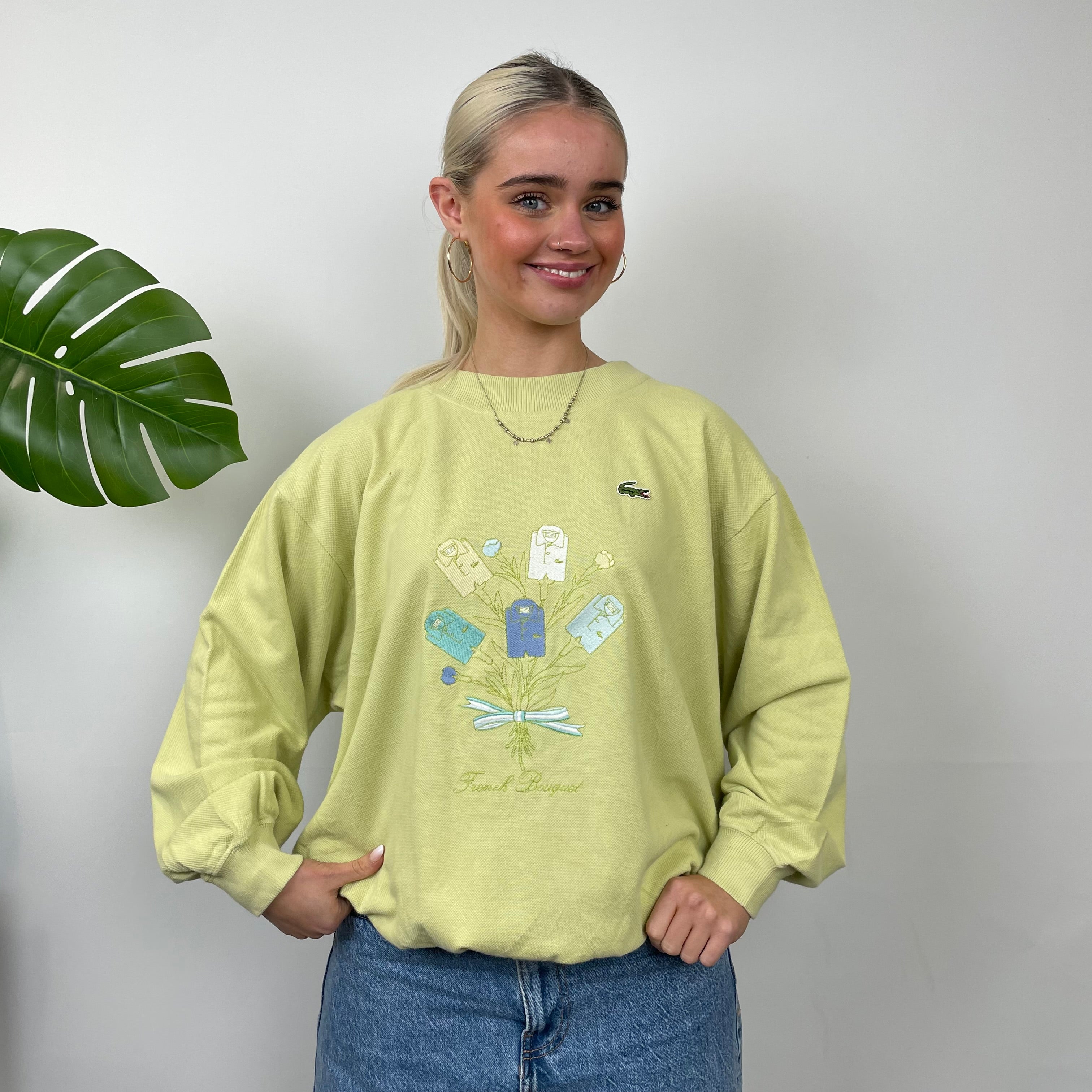 Lacoste RARE Lime Embroidered Spell Out Sweatshirt (M)