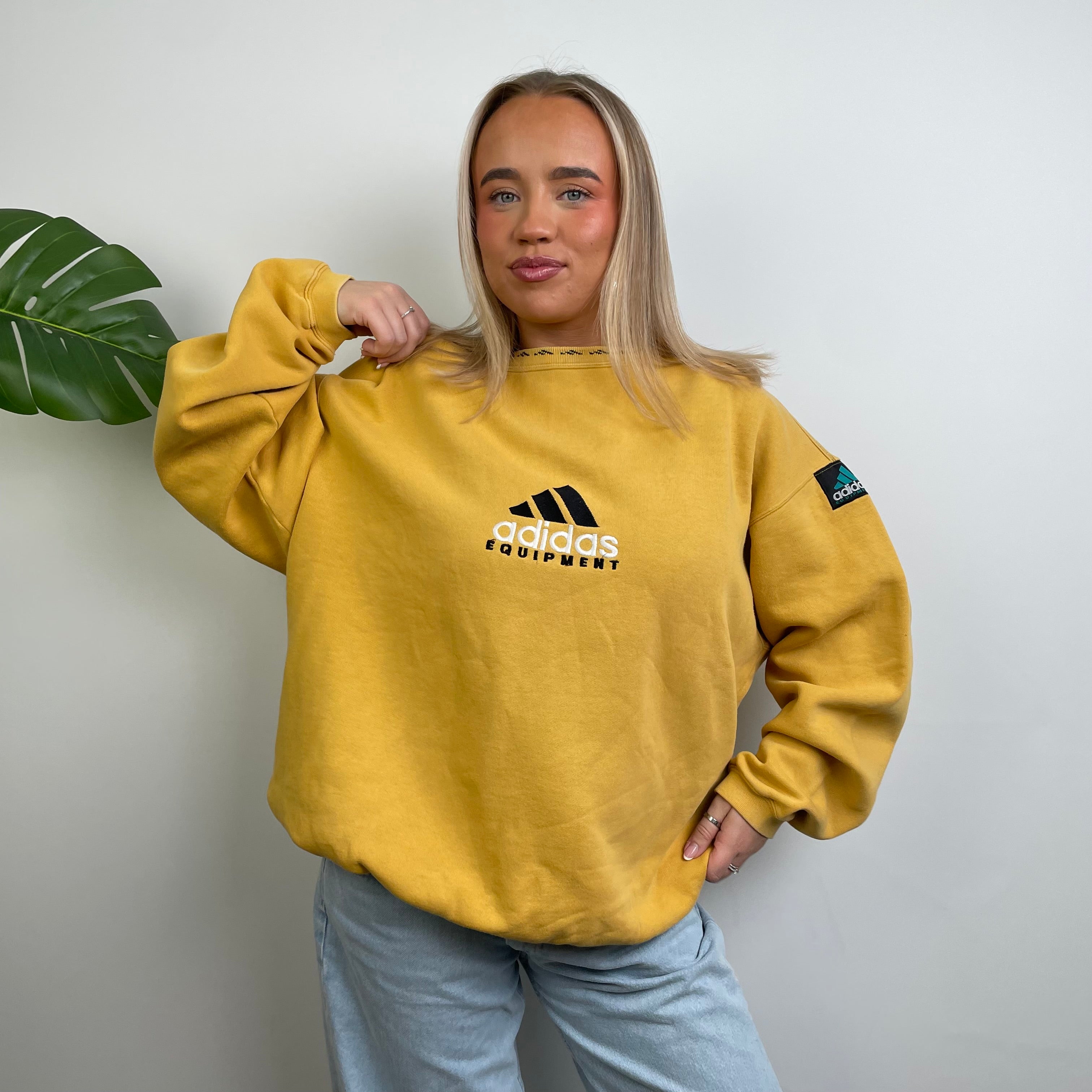 Adidas Equipment Yellow Embroidered Spell Out Sweatshirt (L)