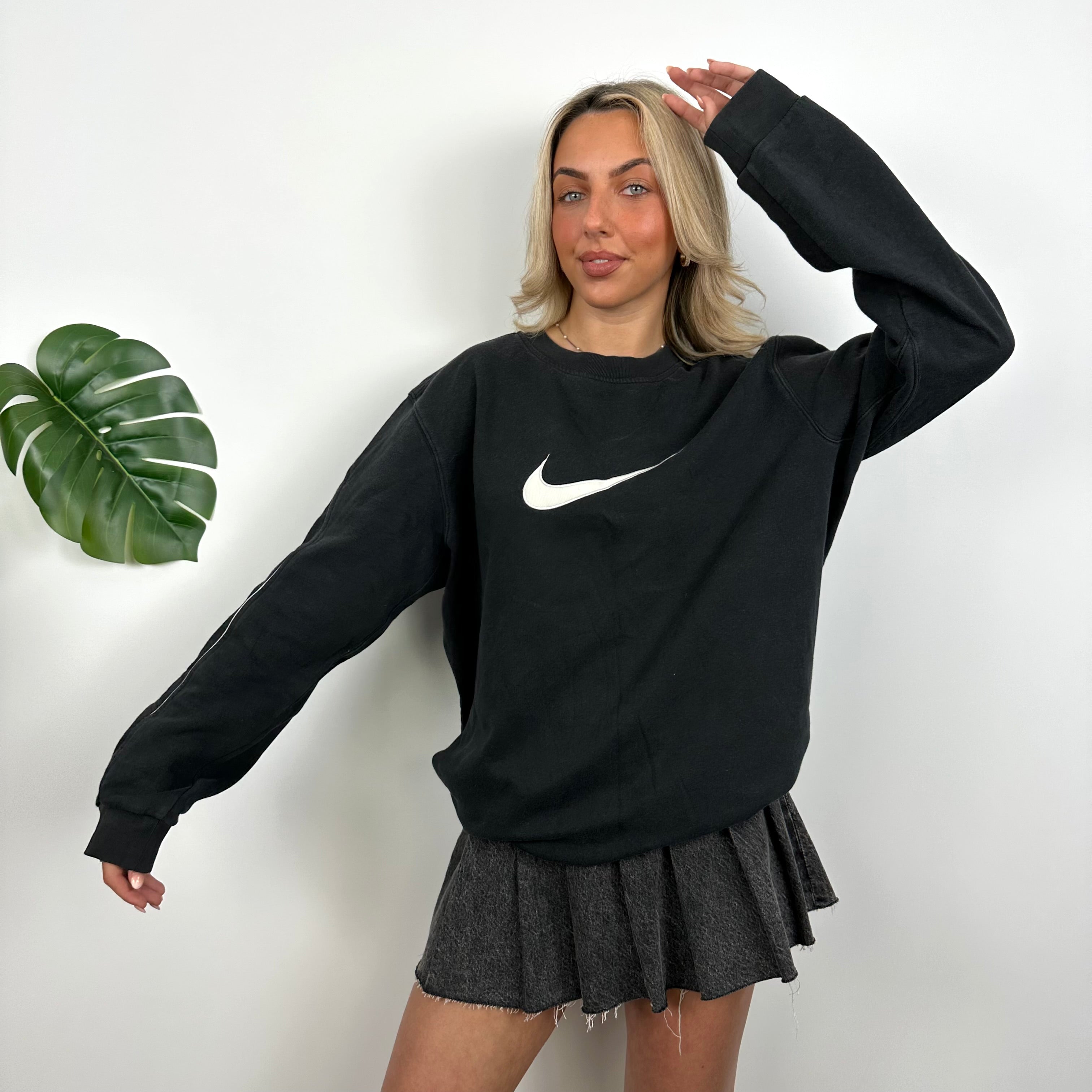 Nike Black Embroidered Swoosh Sweatshirt (L)