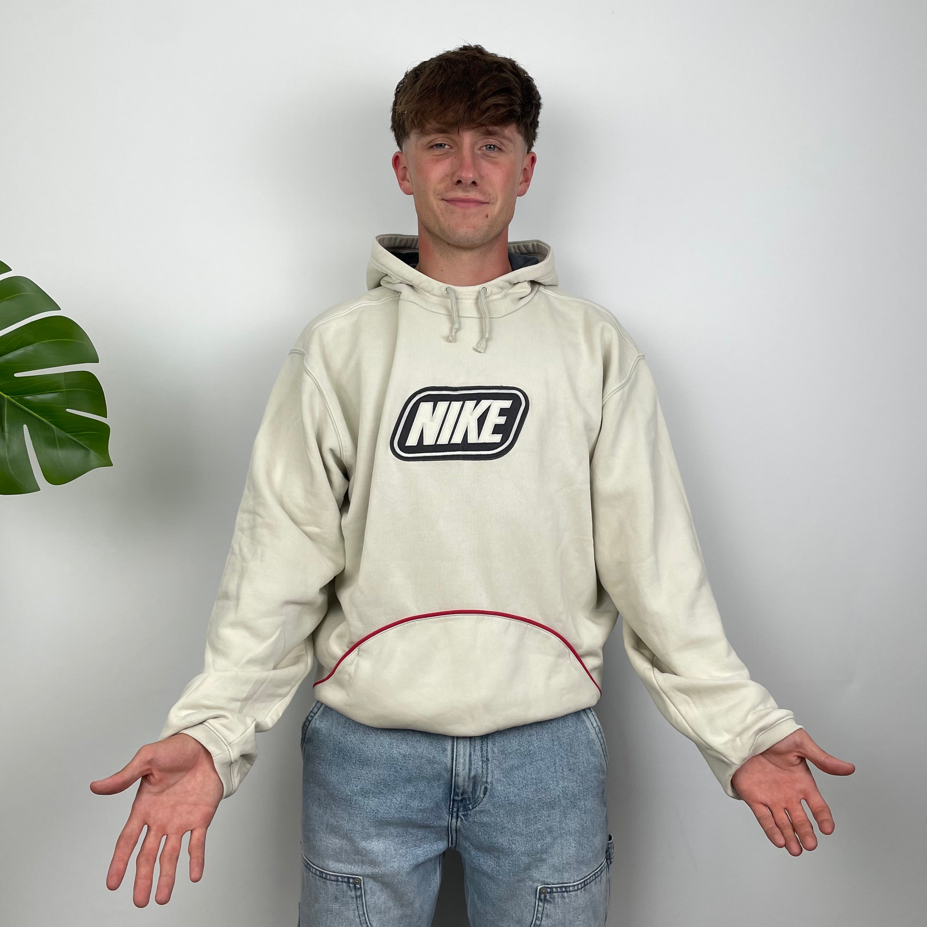 Nike Cream Embroidered Spell Out Hoodie (XL)