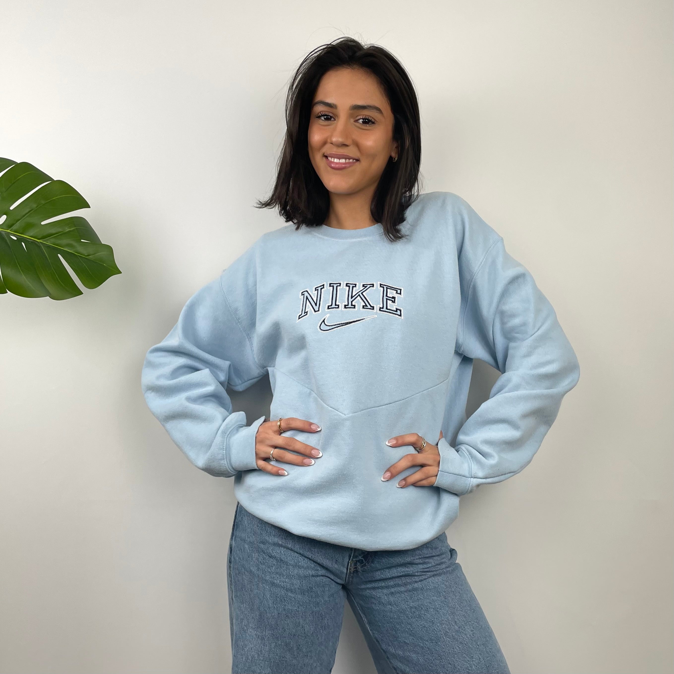 Nike Baby Blue Embroidered Spell Out Sweatshirt (L)