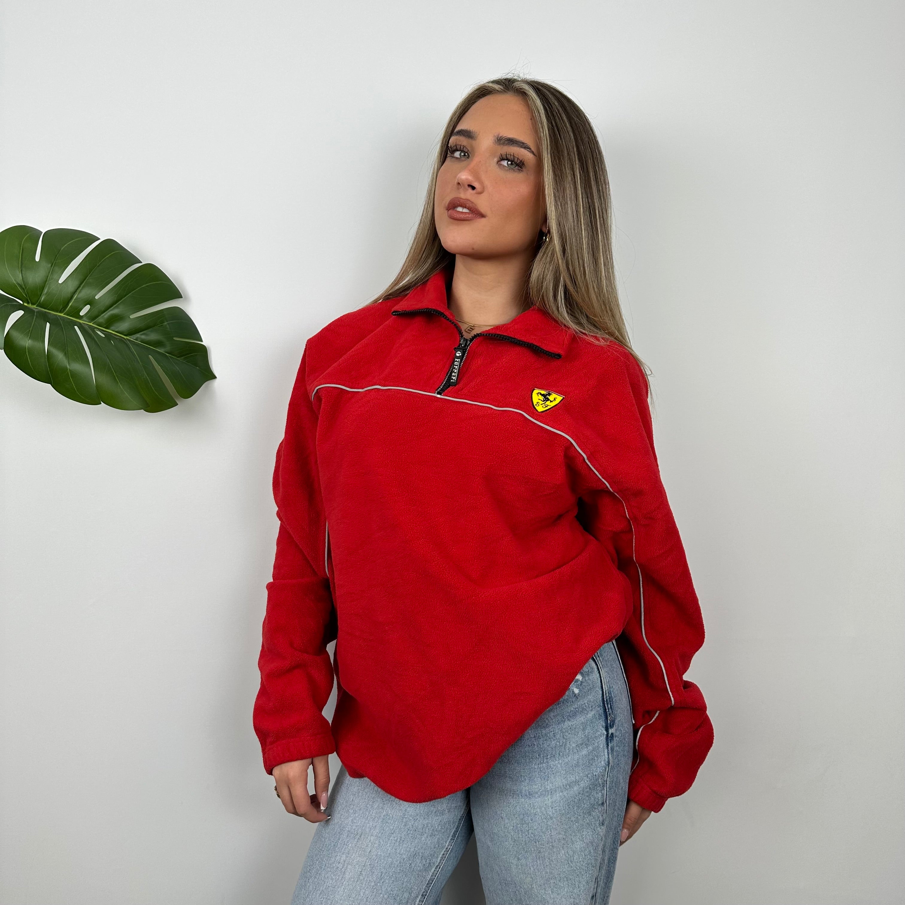 Ferrari Racing Red Embroidered Spell Out Quarter Zip (XL)