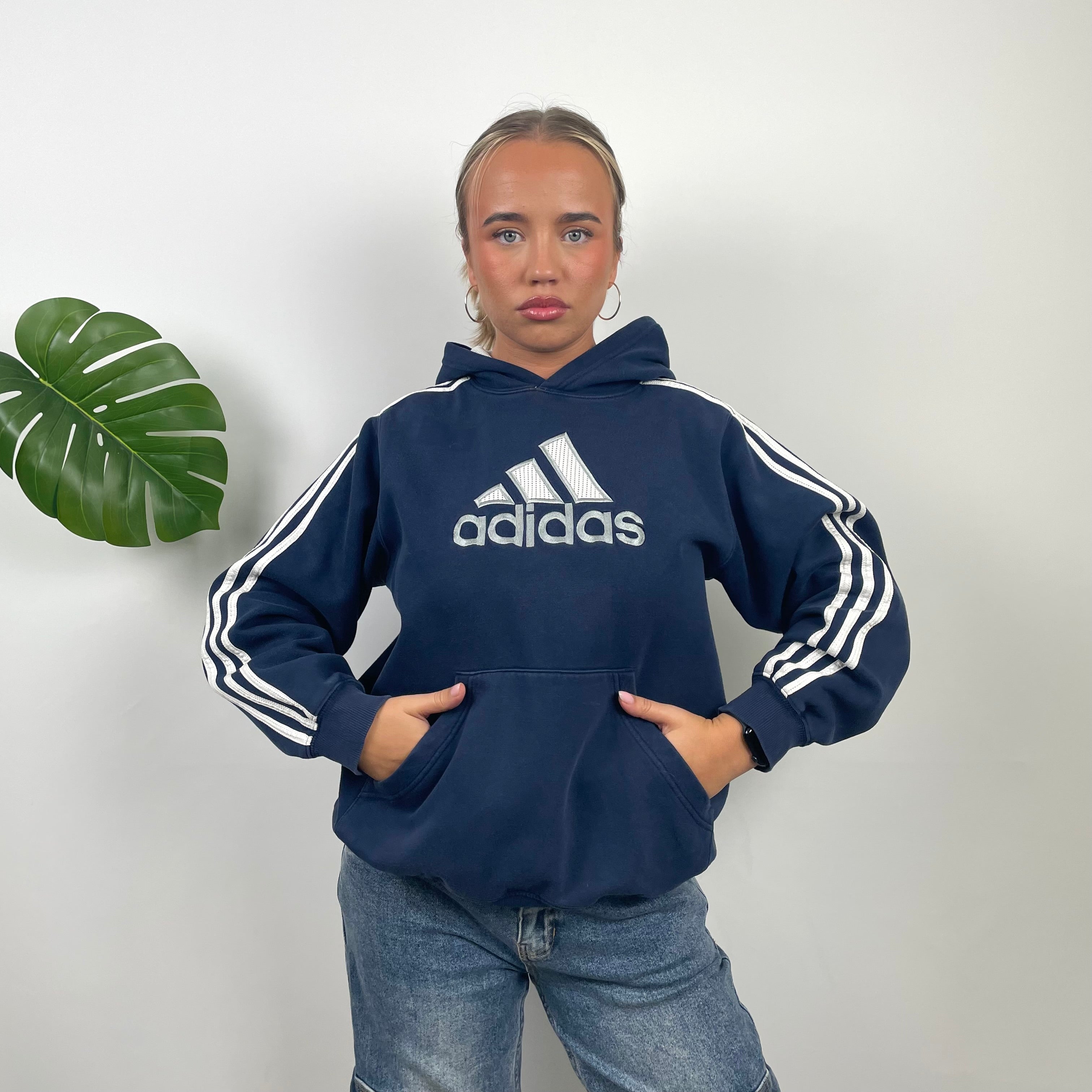 Adidas RARE Navy Embroidered Spell Out Hoodie (M)