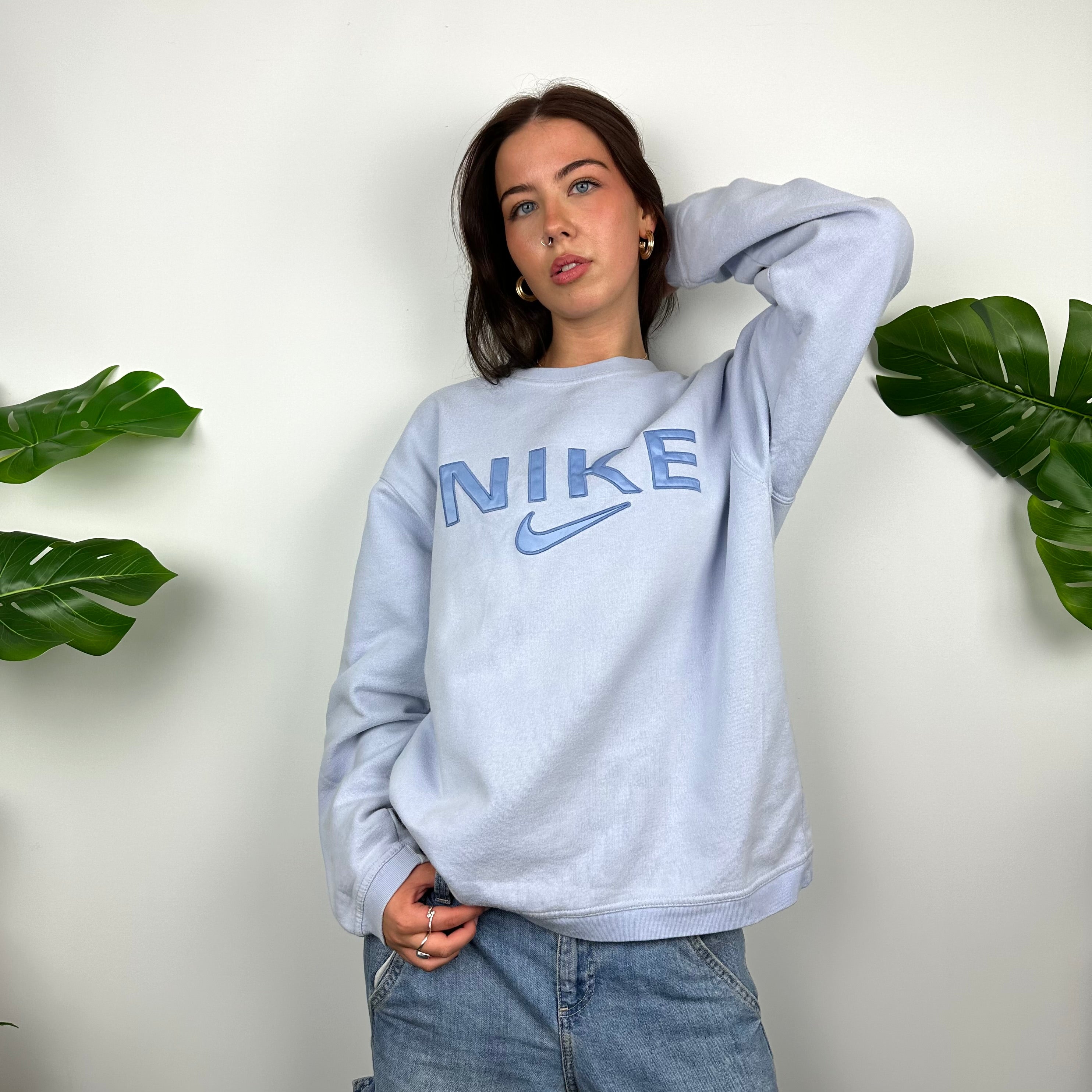 Nike Baby Blue Embroidered Spell Out Sweatshirt (L)