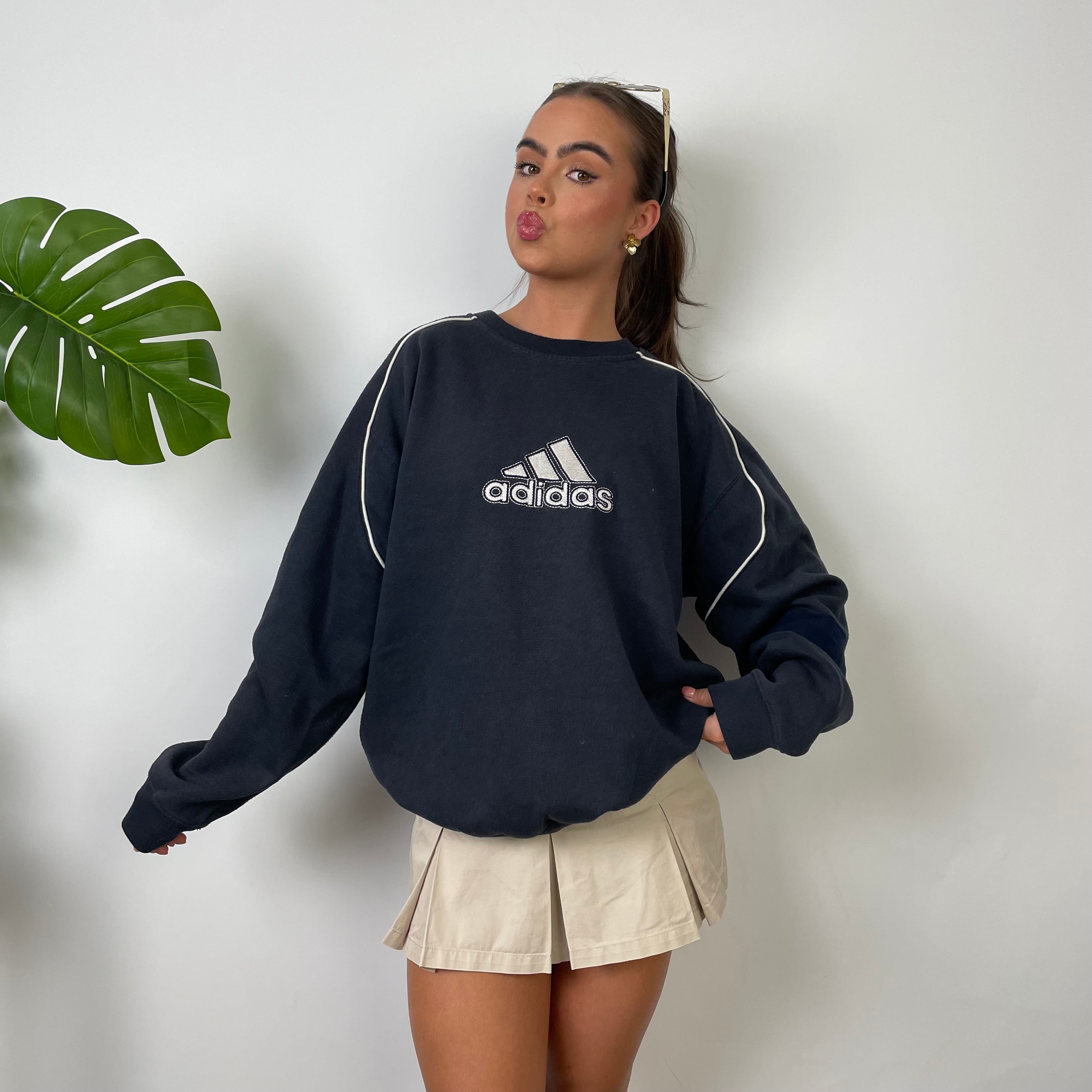 Adidas Black Embroidered Spell Out Sweatshirt (M)