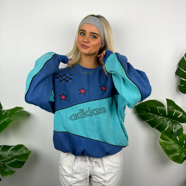 Adidas Blue Embroidered Spell Out Sweatshirt (M)