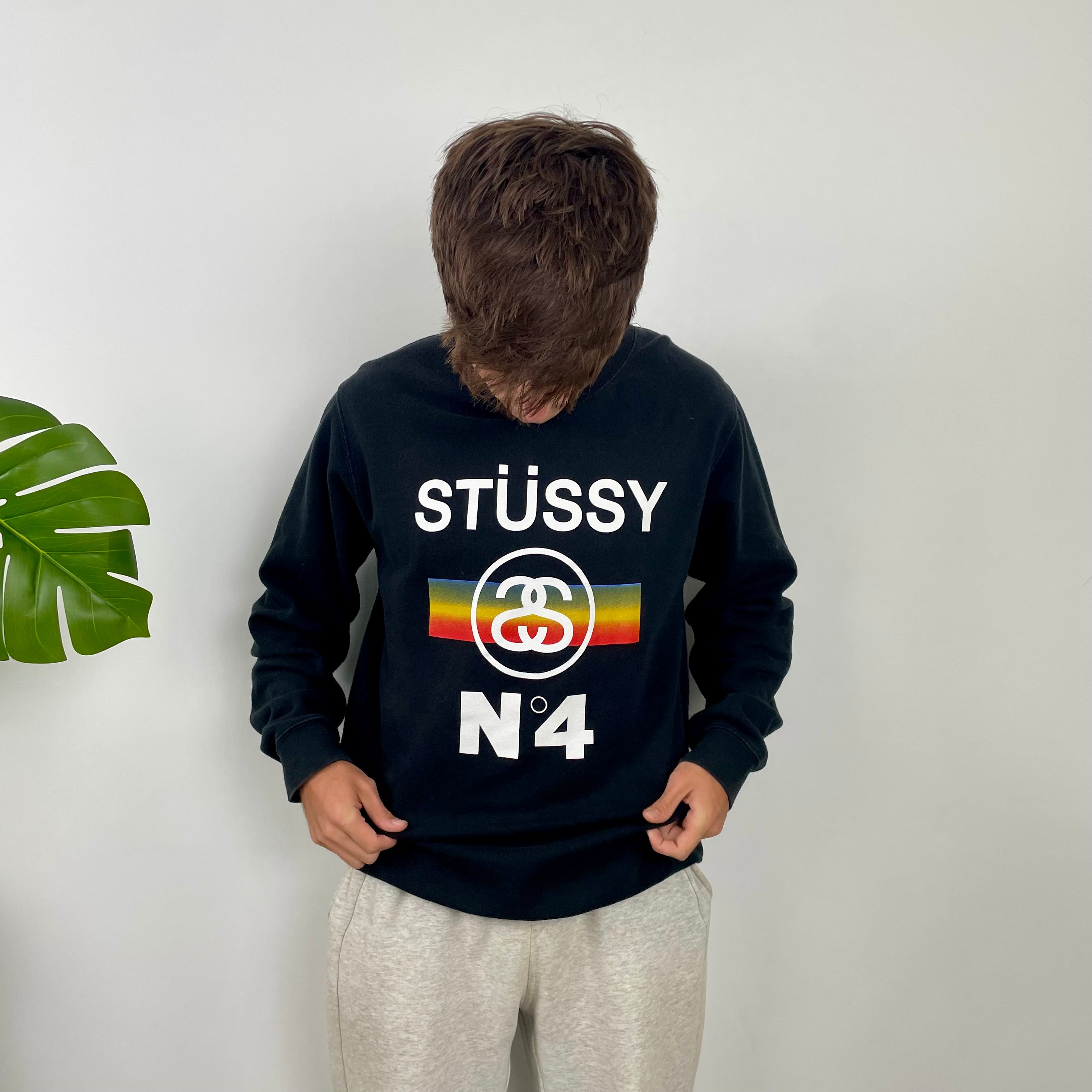 Stussy Black Embroidered Spell Out Sweatshirt (L)