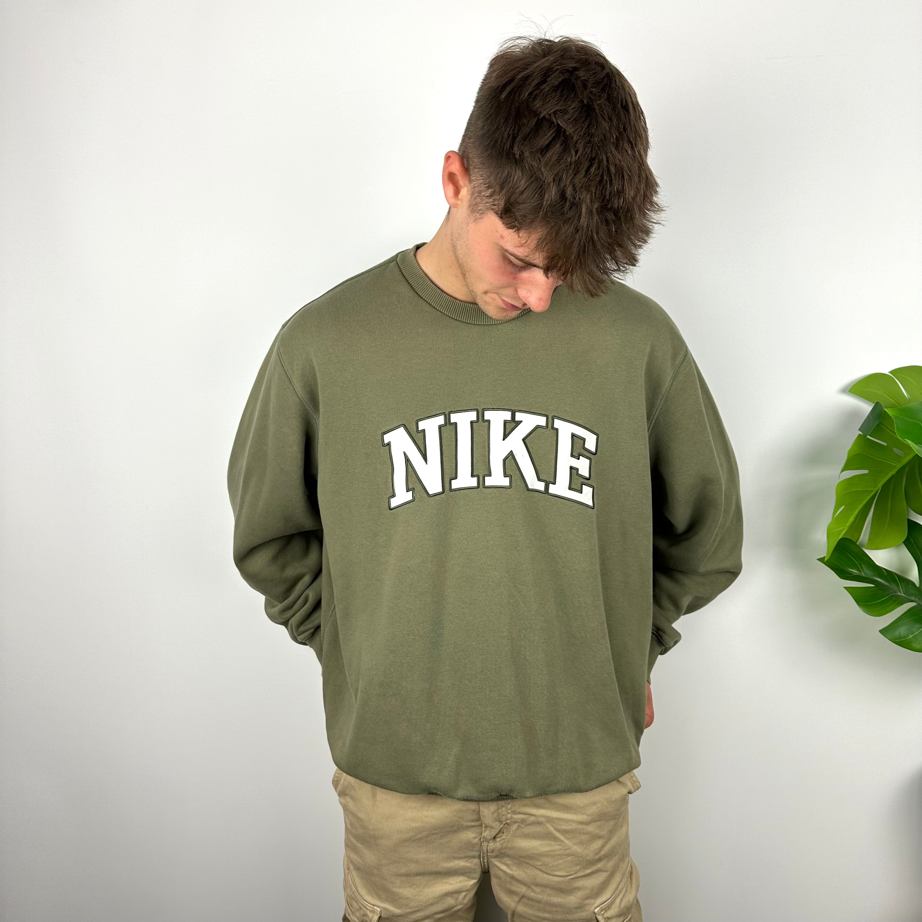 Nike Khaki Green Embroidered Spell Out Sweatshirt (XL)