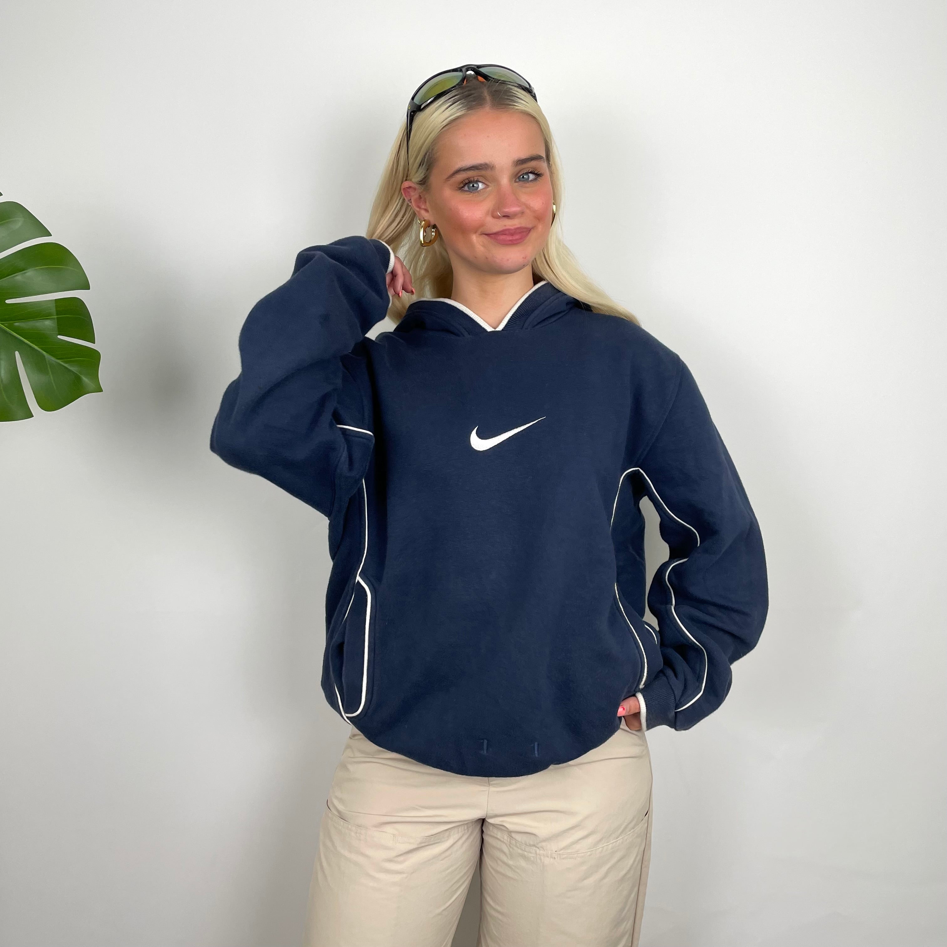 Nike Navy Embroidered Swoosh Hoodie (M)