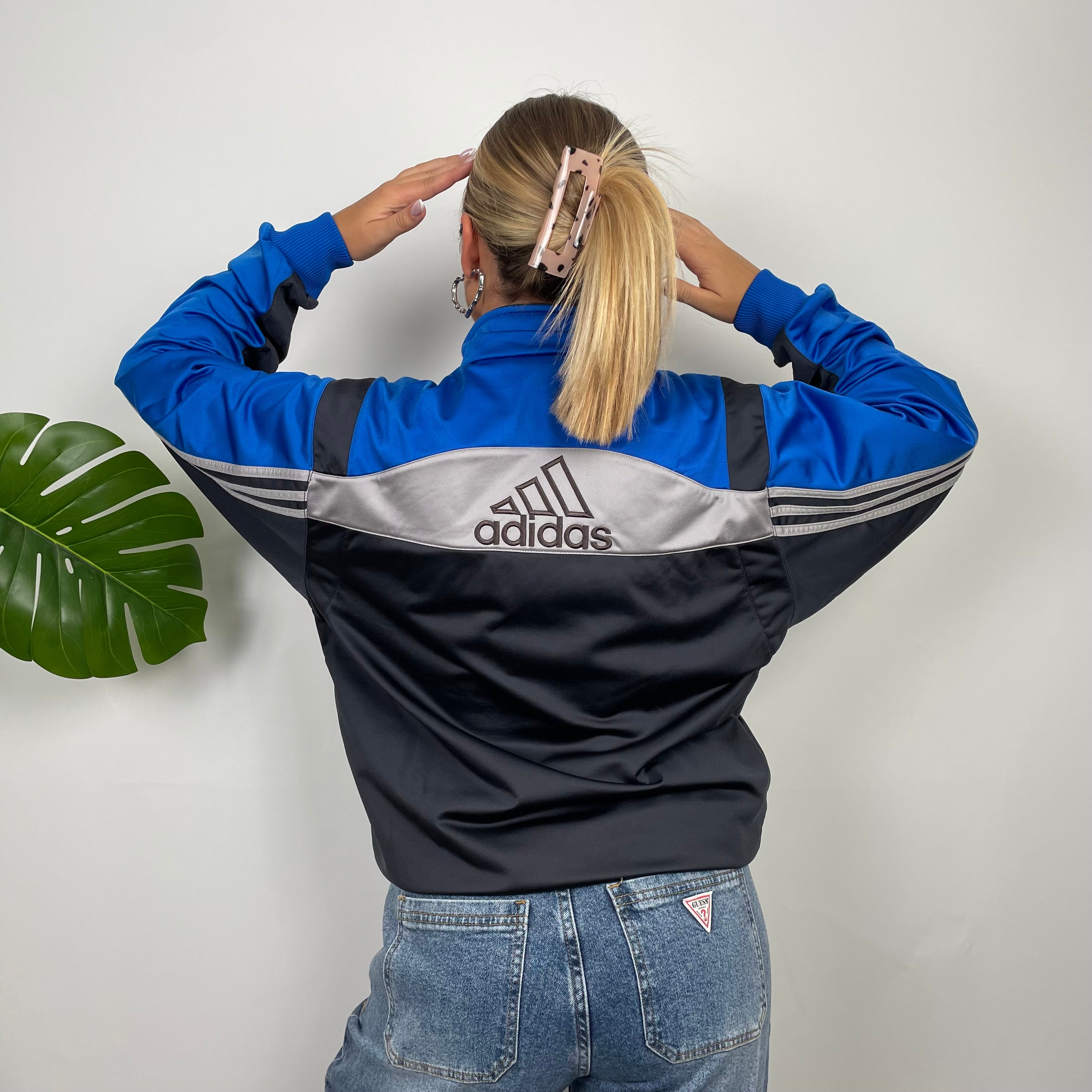 Adidas Embroidered Spell Out Grey Zip Up Track Jacket (M)