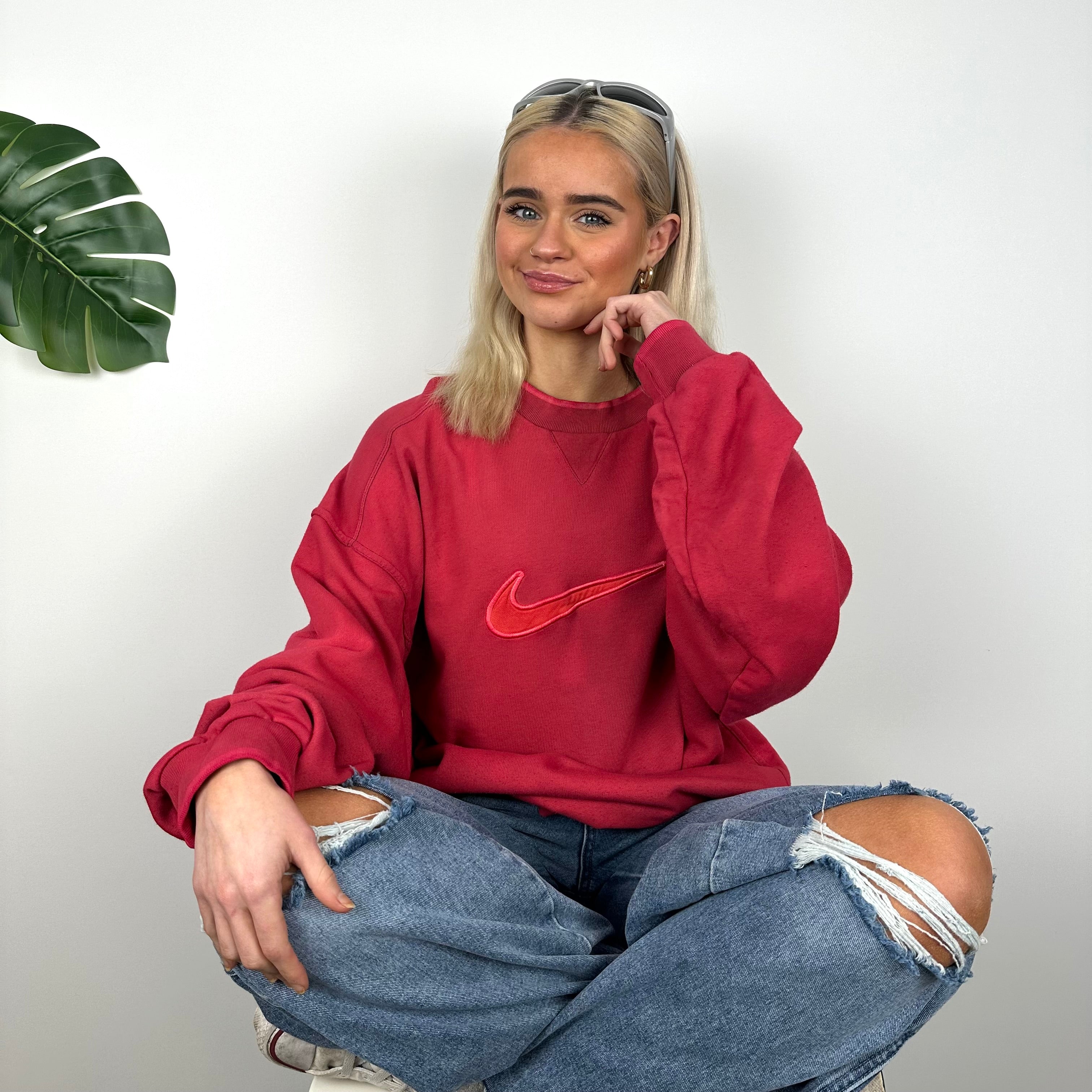 Nike Red Embroidered Swoosh Sweatshirt (XL)