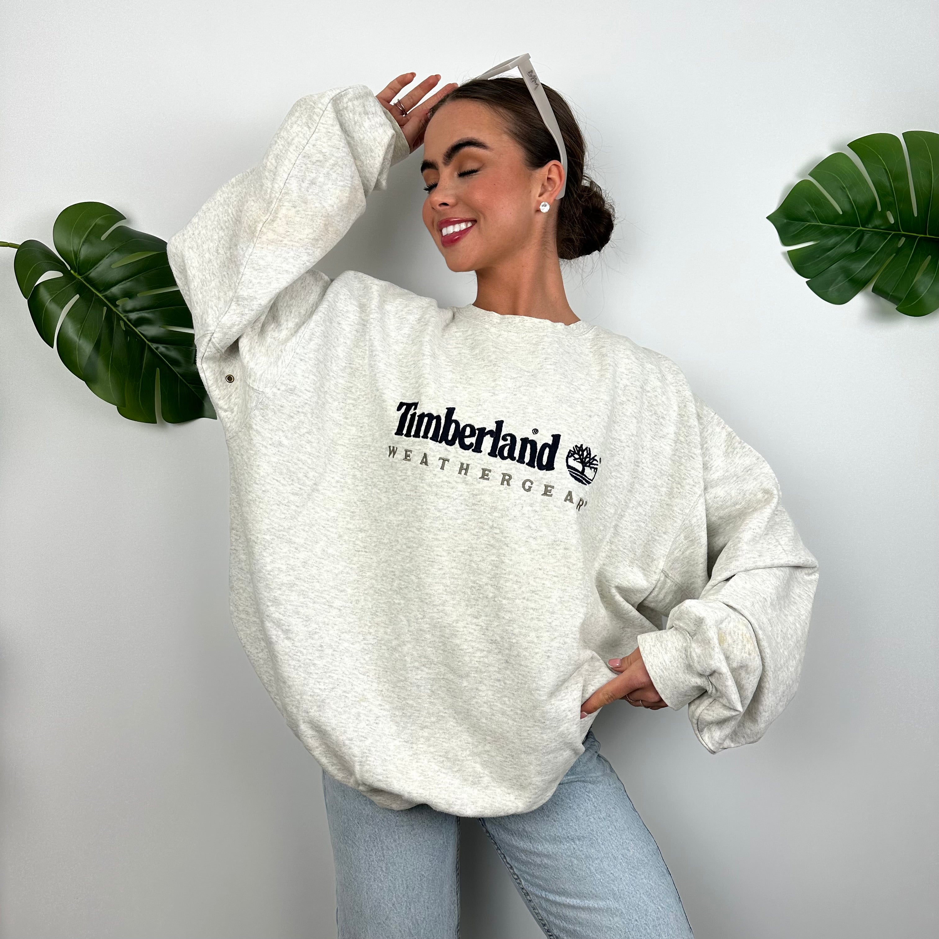 Timberland Grey Embroidered Spell Out Sweatshirt (XL)