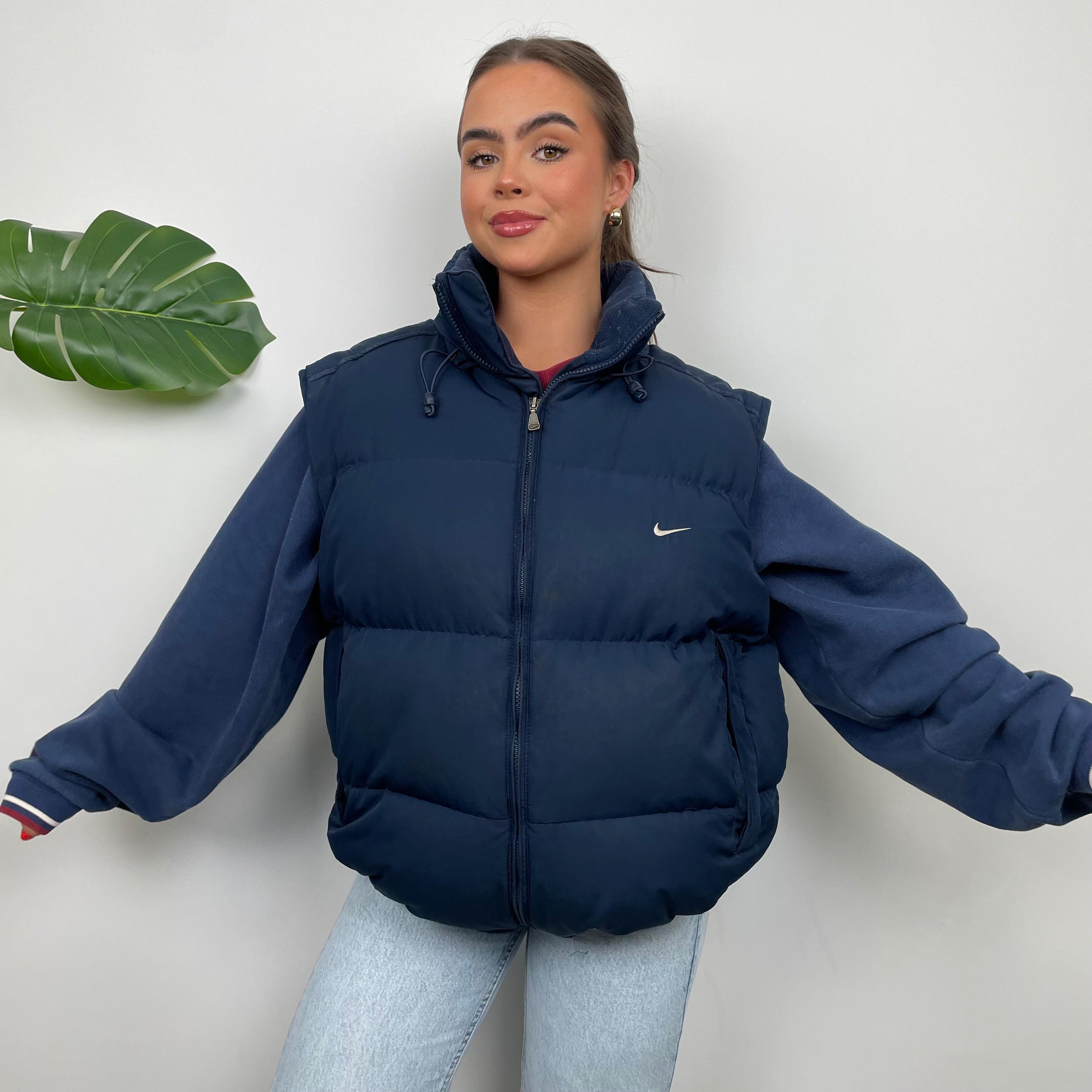 Nike Navy Embroidered Swoosh Puffer Gilet (XL)