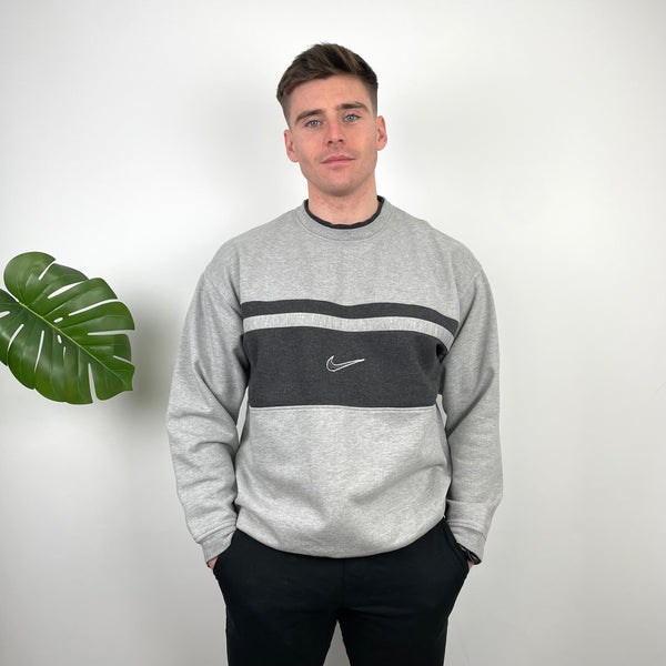 Nike Grey Embroidered Swoosh Sweatshirt (XL)