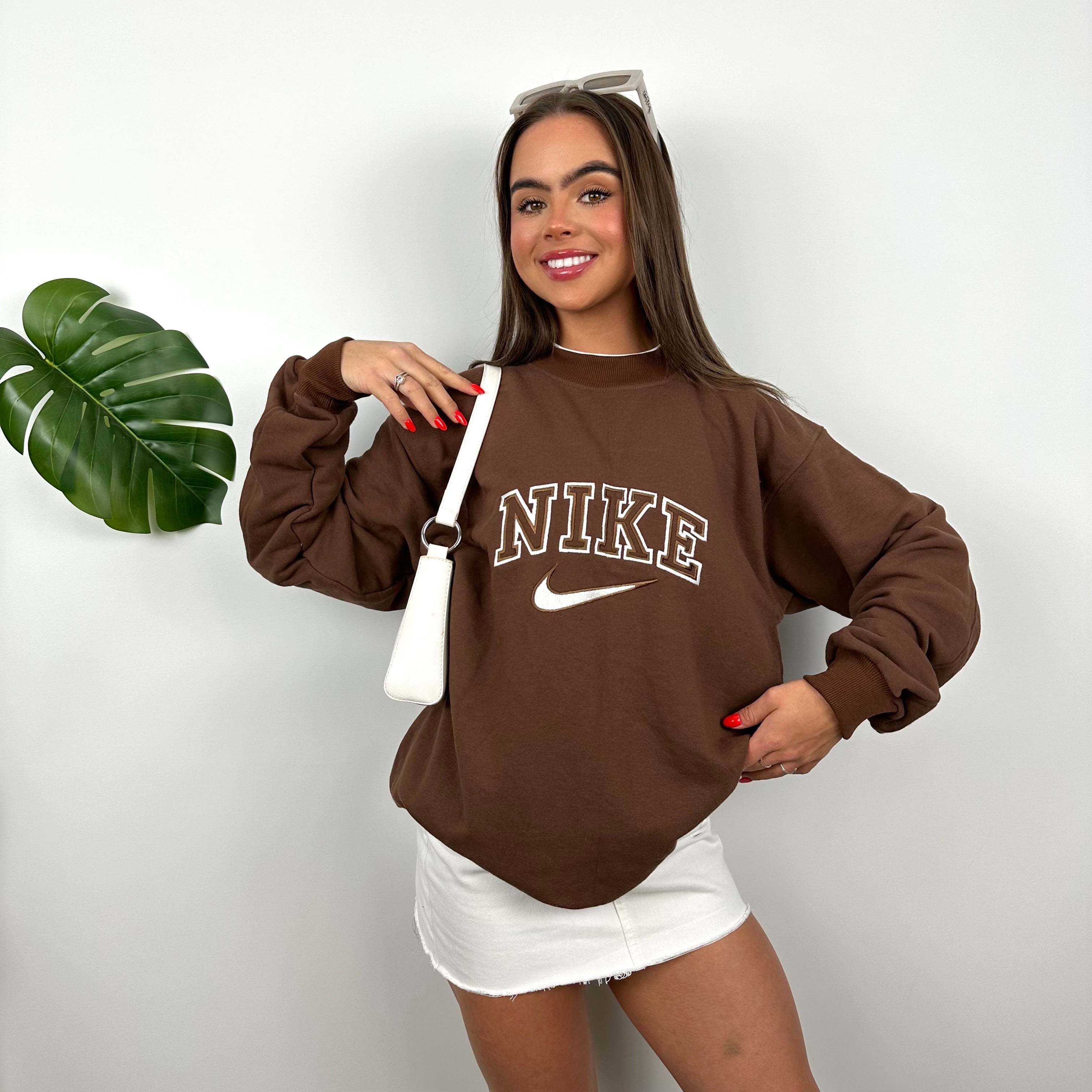 Nike Brown Embroidered Spell Out Sweatshirt (M)