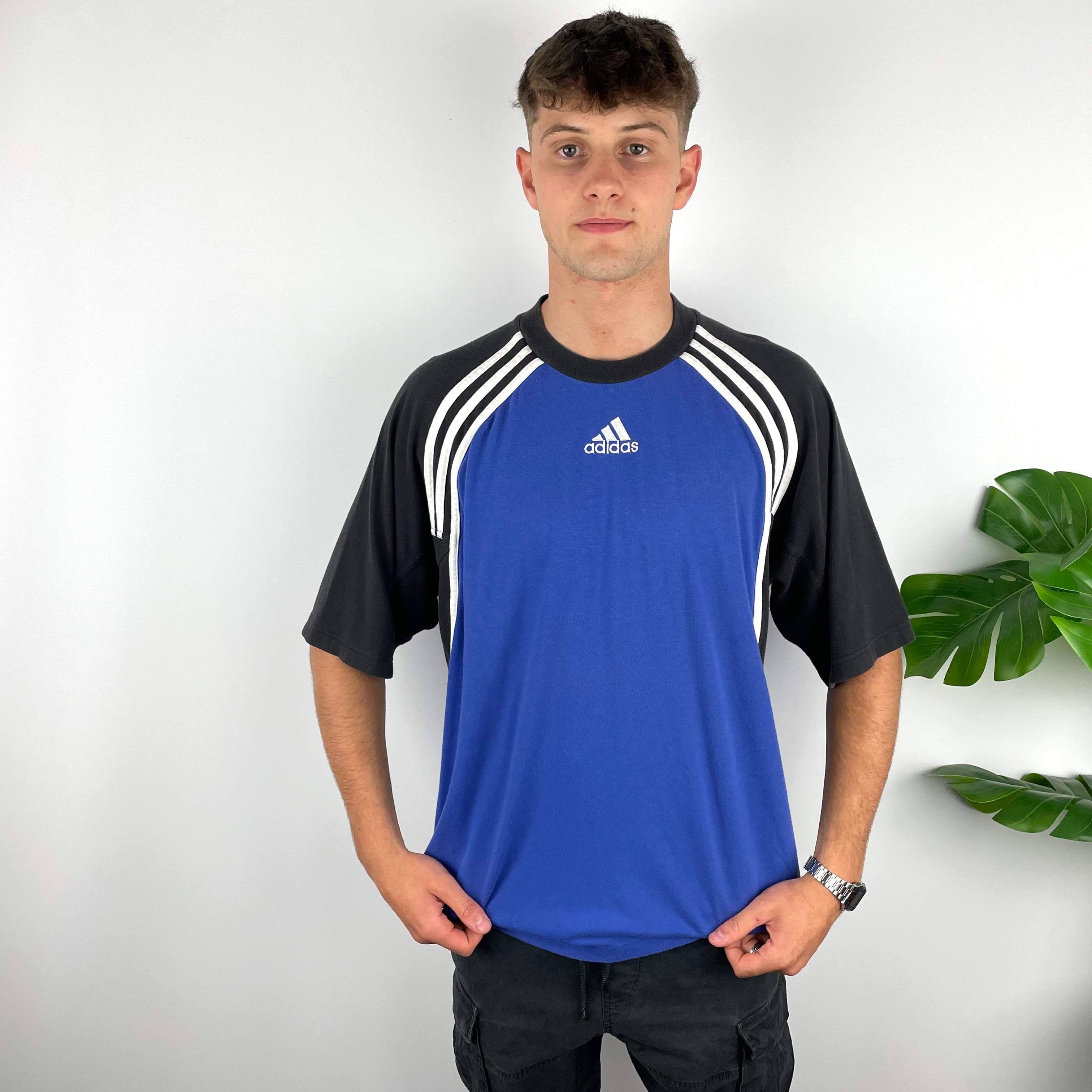 Adidas RARE Black & Blue Embroidered Spell Out T Shirt (XL)