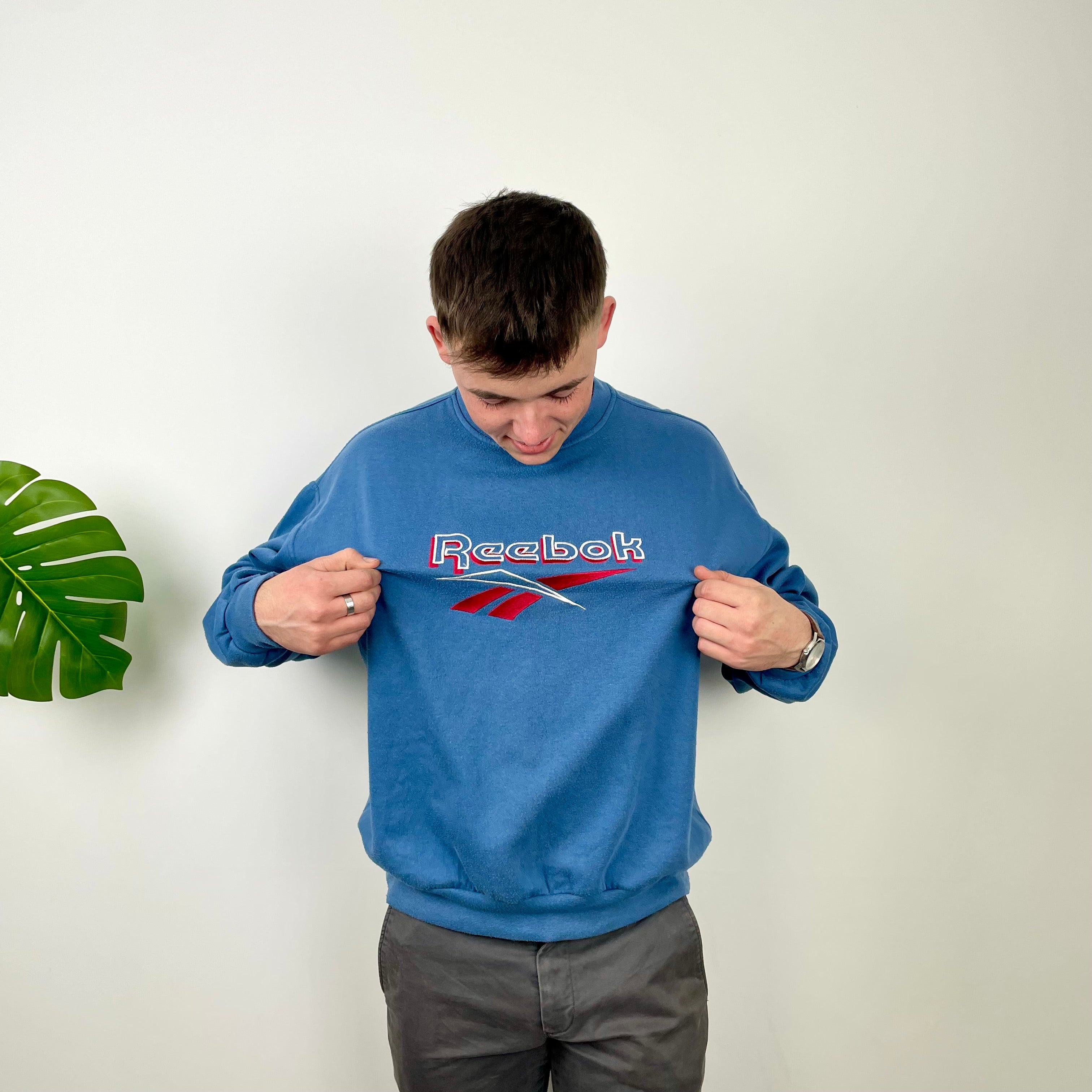 Reebok RARE Blue Embroidered Spell Out Sweatshirt (L)