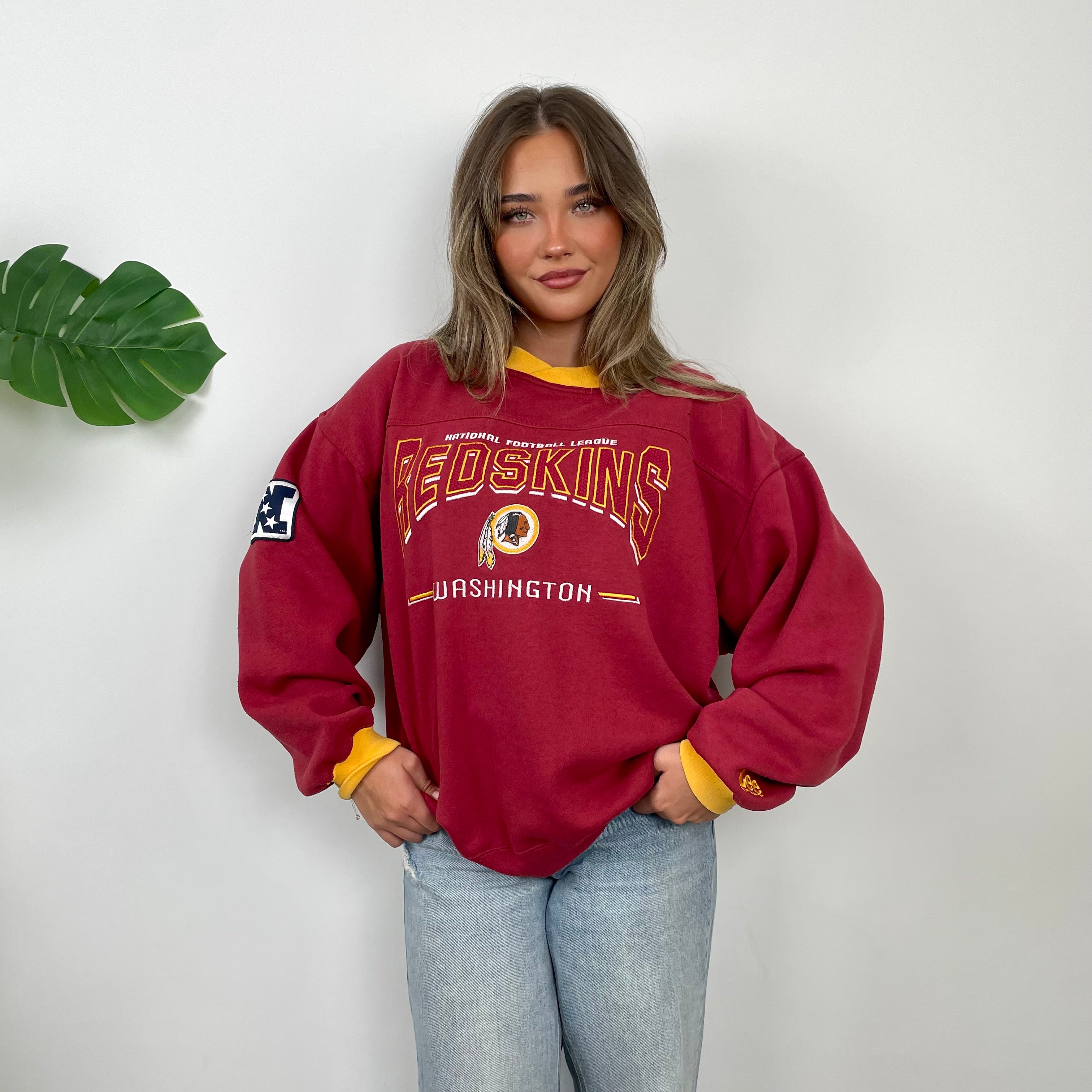 NFL Washington Redskins Red Embroidered Spell Out Sweatshirt (M)