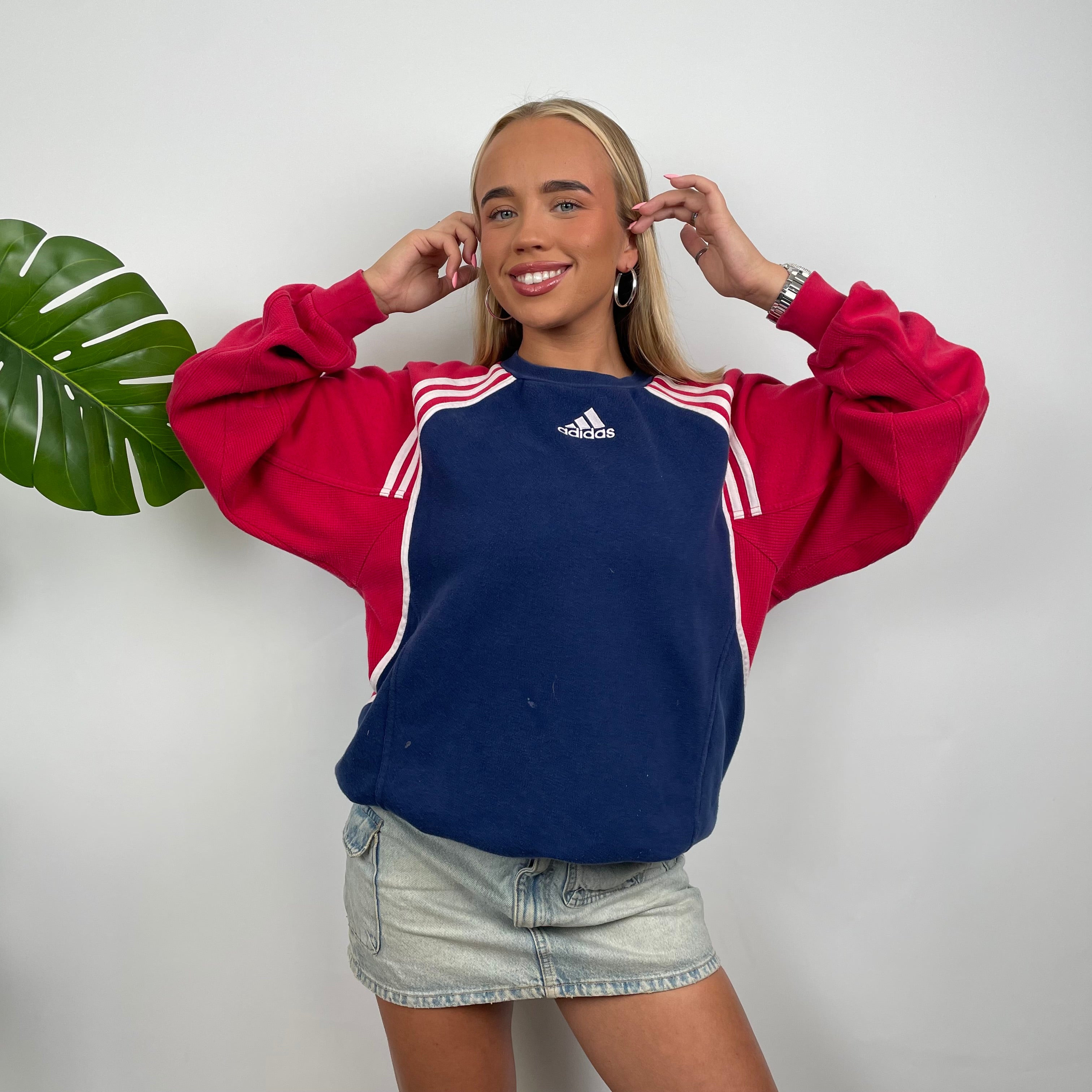 Adidas Red & Navy Embroidered Spell Out Sweatshirt (M)