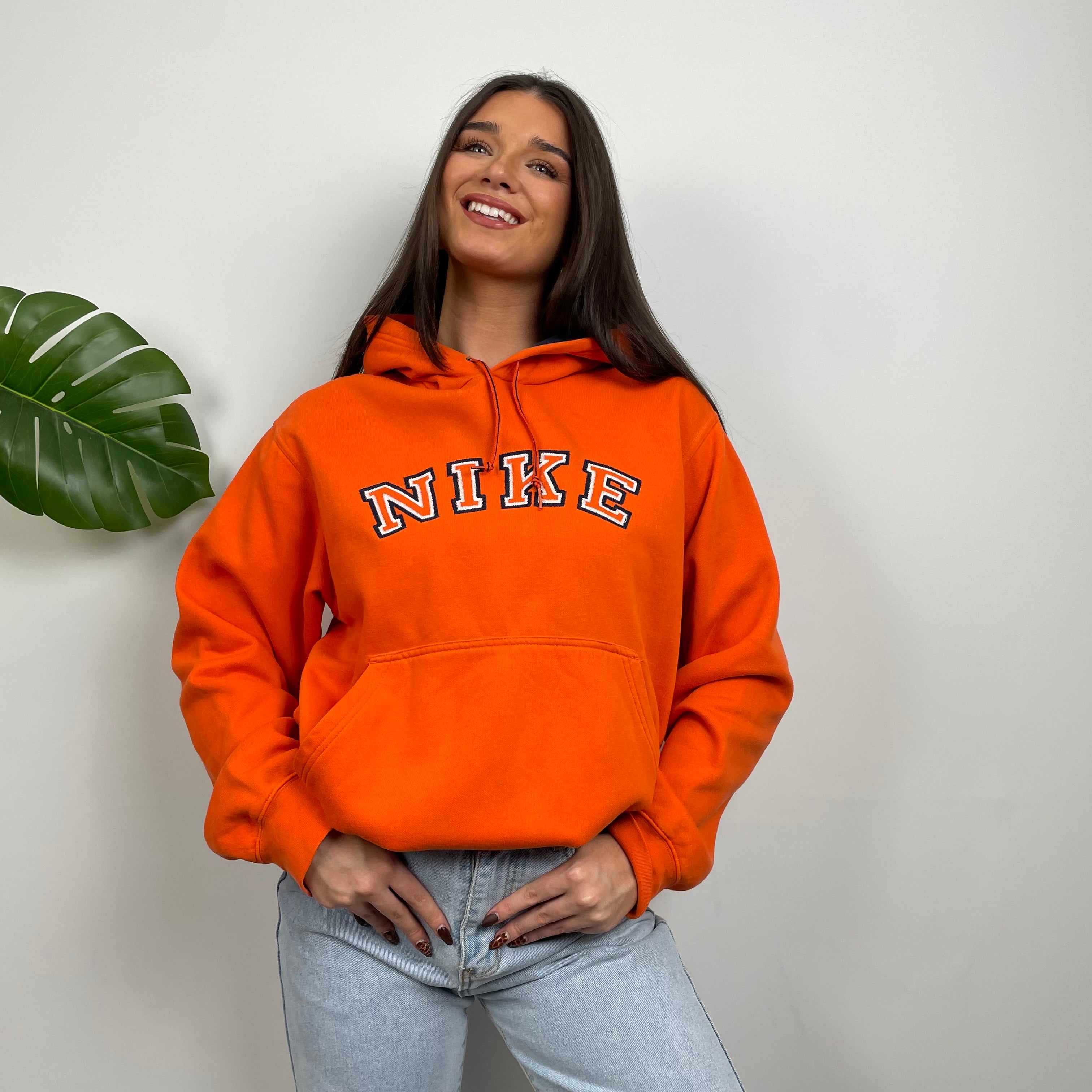 Nike RARE Orange Embroidered Spell Out Hoodie (M)