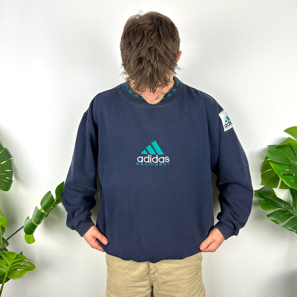 Adidas Equipment RARE Navy Embroidered Spell Out Sweatshirt (XL)