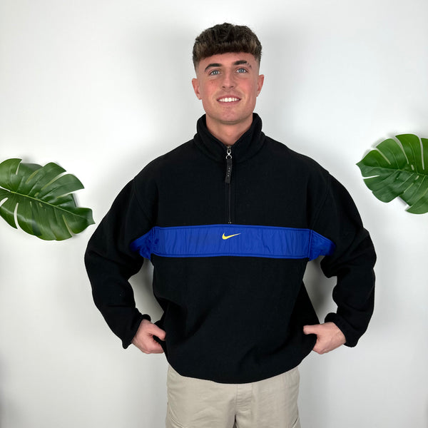 Nike Black Embroidered Spell Out Teddy Bear Fleece Quarter Zip Sweatshirt (XL)