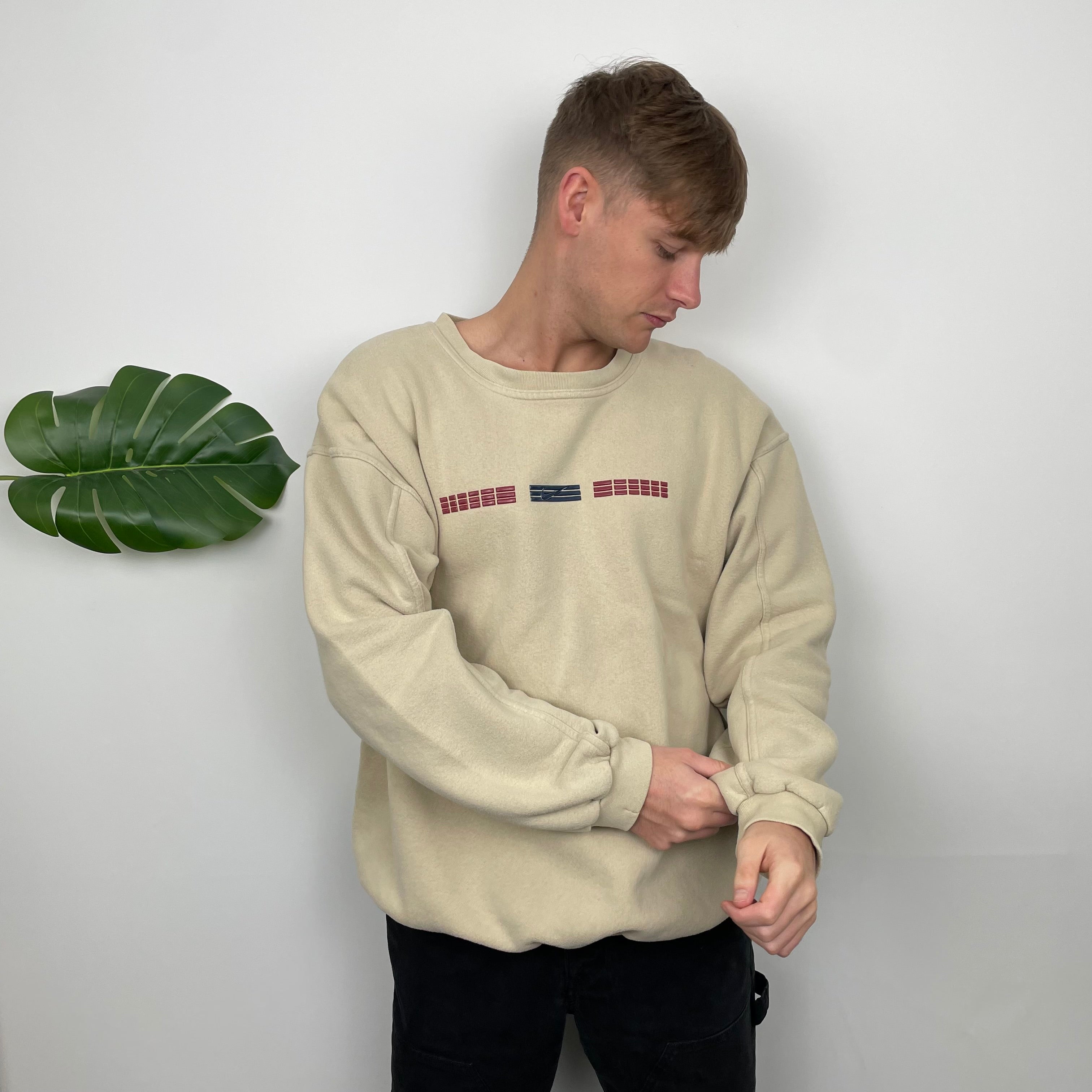 Nike Cream Embroidered Swoosh Sweatshirt (XL)