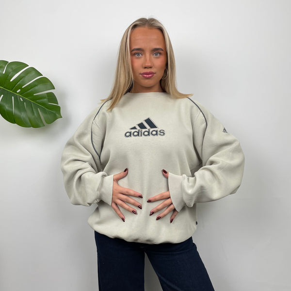 Adidas Cream Embroidered Spell Out Sweatshirt (L)