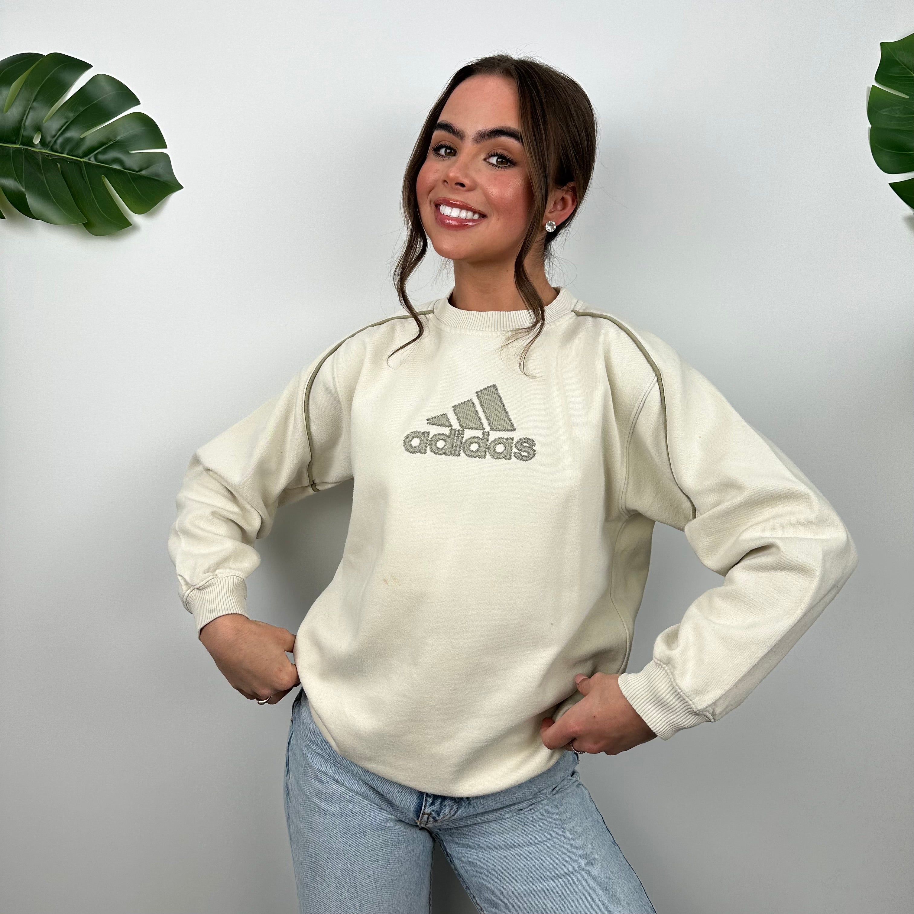 Adidas Cream Embroidered Spell Out Sweatshirt (S)