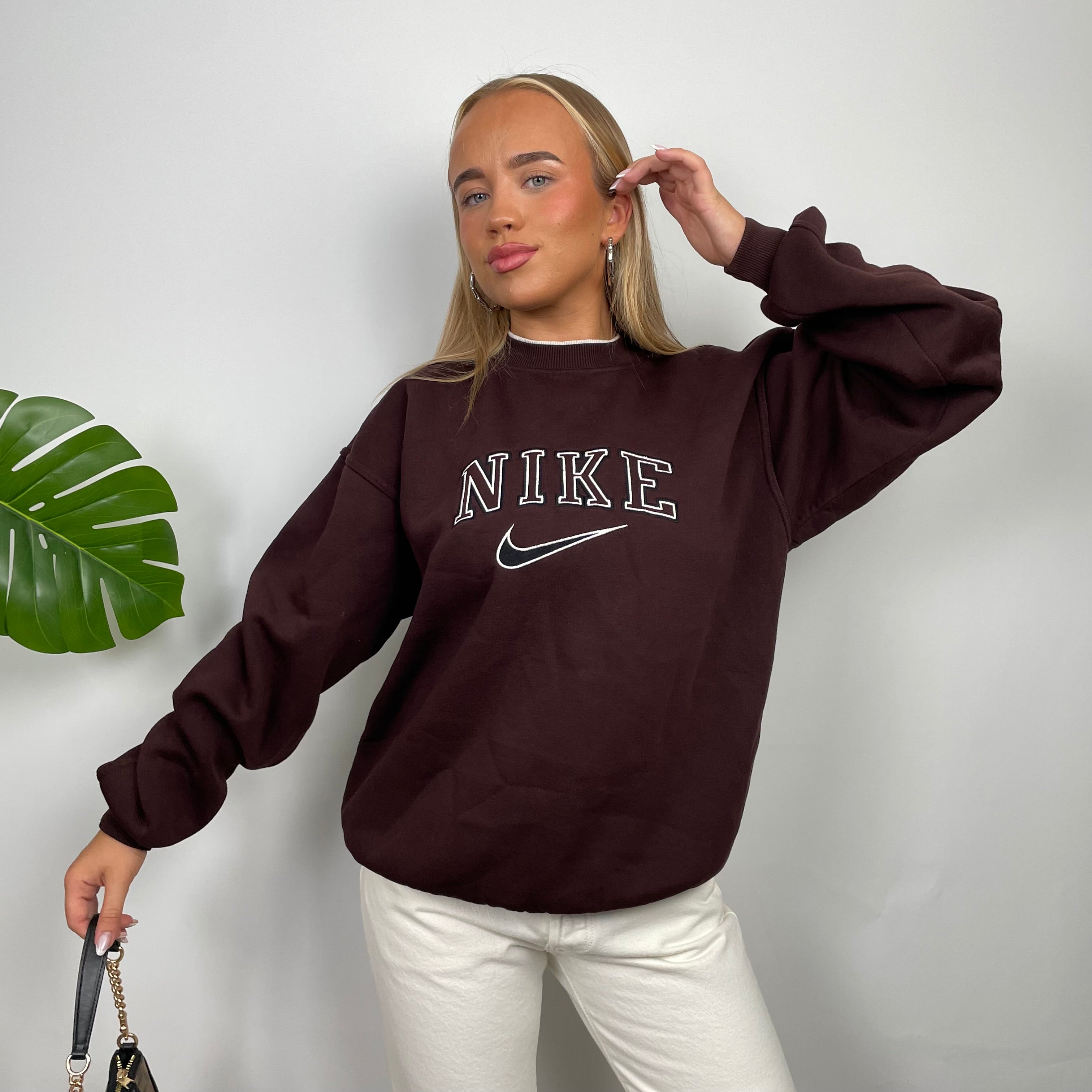 Nike Brown Embroidered Spell Out Sweatshirt (L)